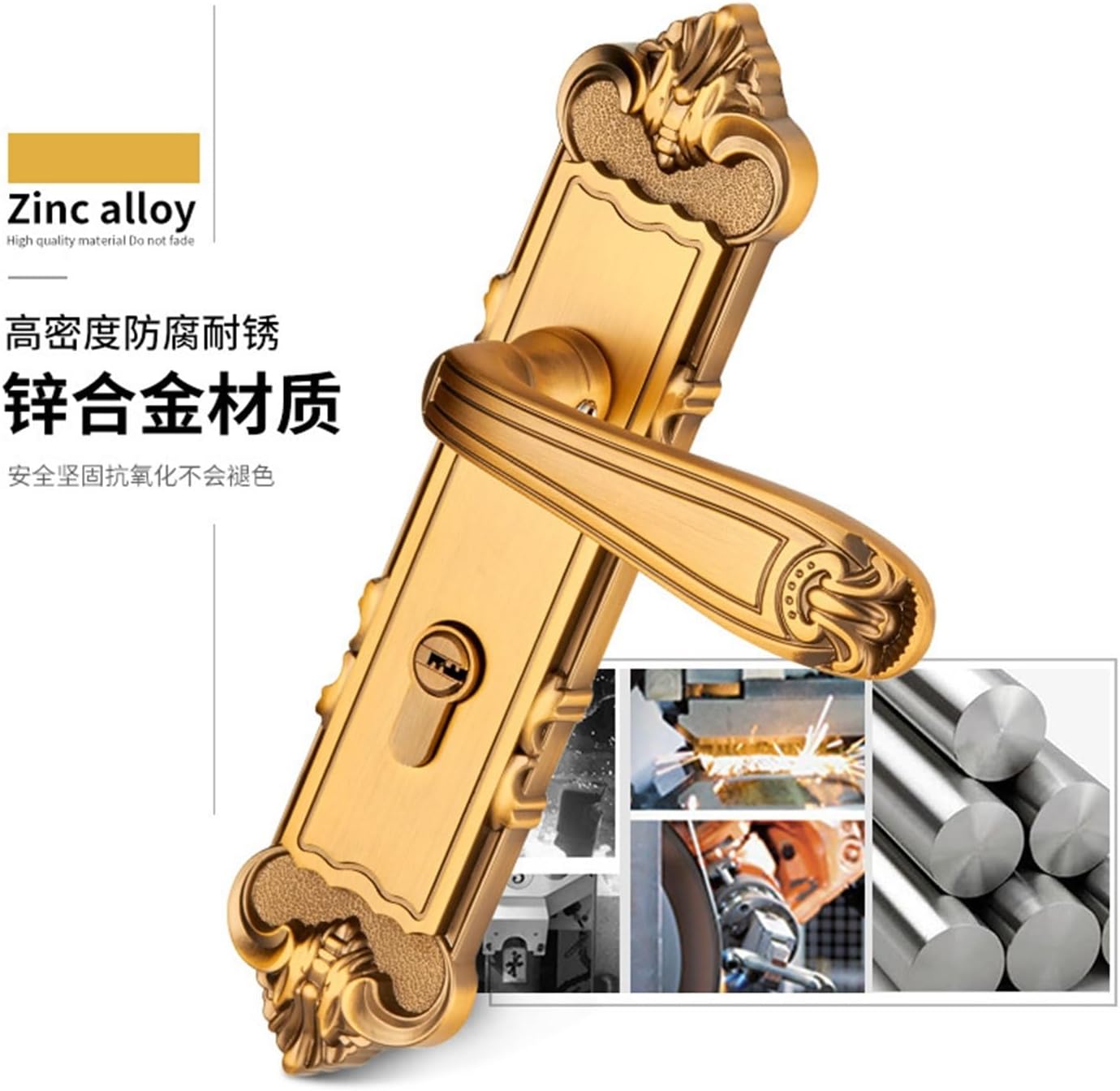 European Style Indoor Door Lock Magnetic Silent Bedroom Door Lock zinc Alloy Handle Handle Lock Blue and Yellow Bronze Wooden Door Lock(Yellow Bronze)