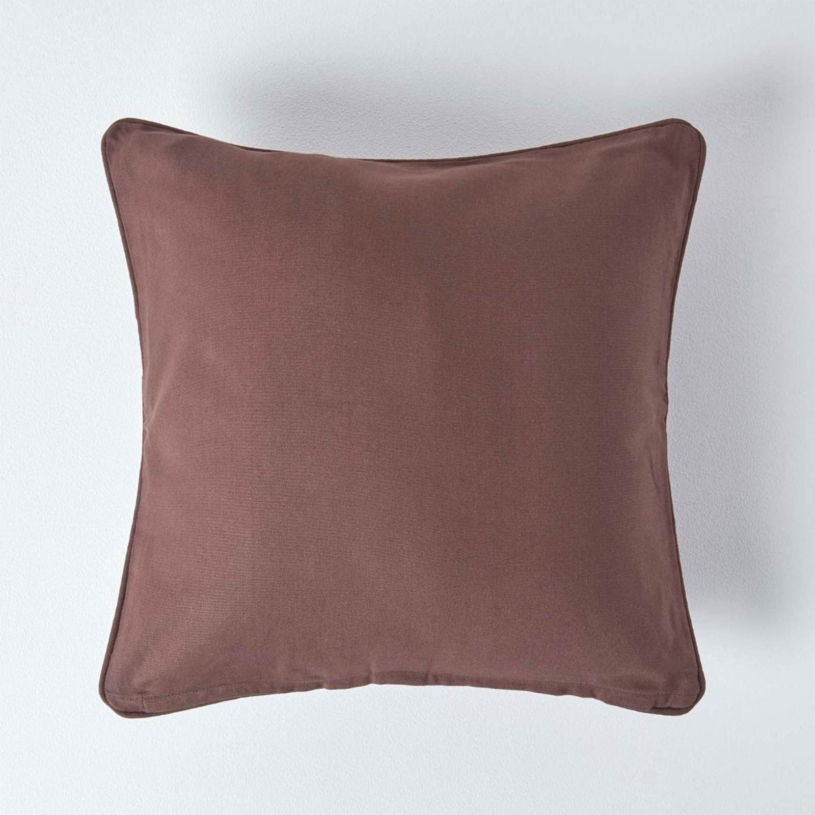 HOMESCAPES - 100% Cotton Plain Chocolate Cushion Cover - 30 x 30 cm Square - 12 x 12 Inches - Deep Bark Choco - Sofa Cushion Pillow Cover - Washable