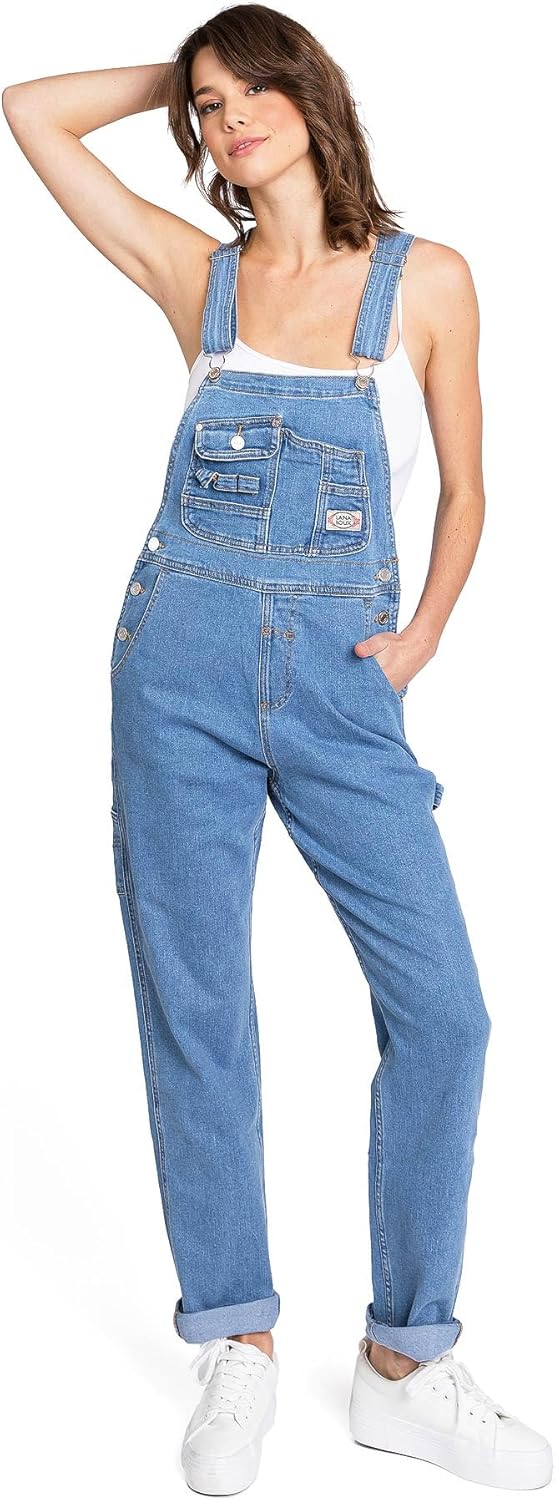 Womens Classic Stretchy Denim Workwear Straight-Leg Jean Overalls - Image 5