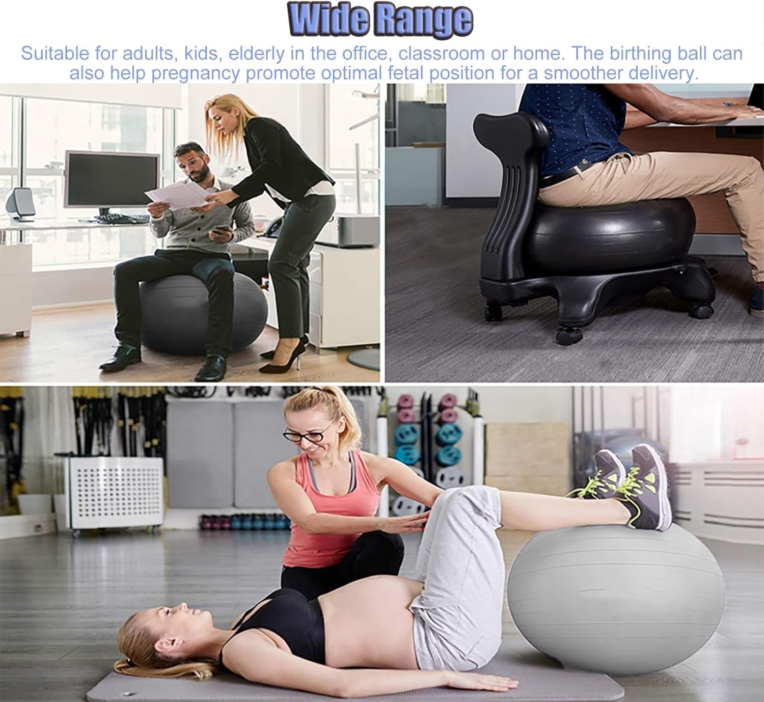 CMYUN Yoga Ball Chair Pregnancy Ball Chair with Air Pump, Ergonomic Yoga Ball Seat for Adults Kids, Balance Chair with Back Support & Frame, Abs Workout Balls (Color : Red)