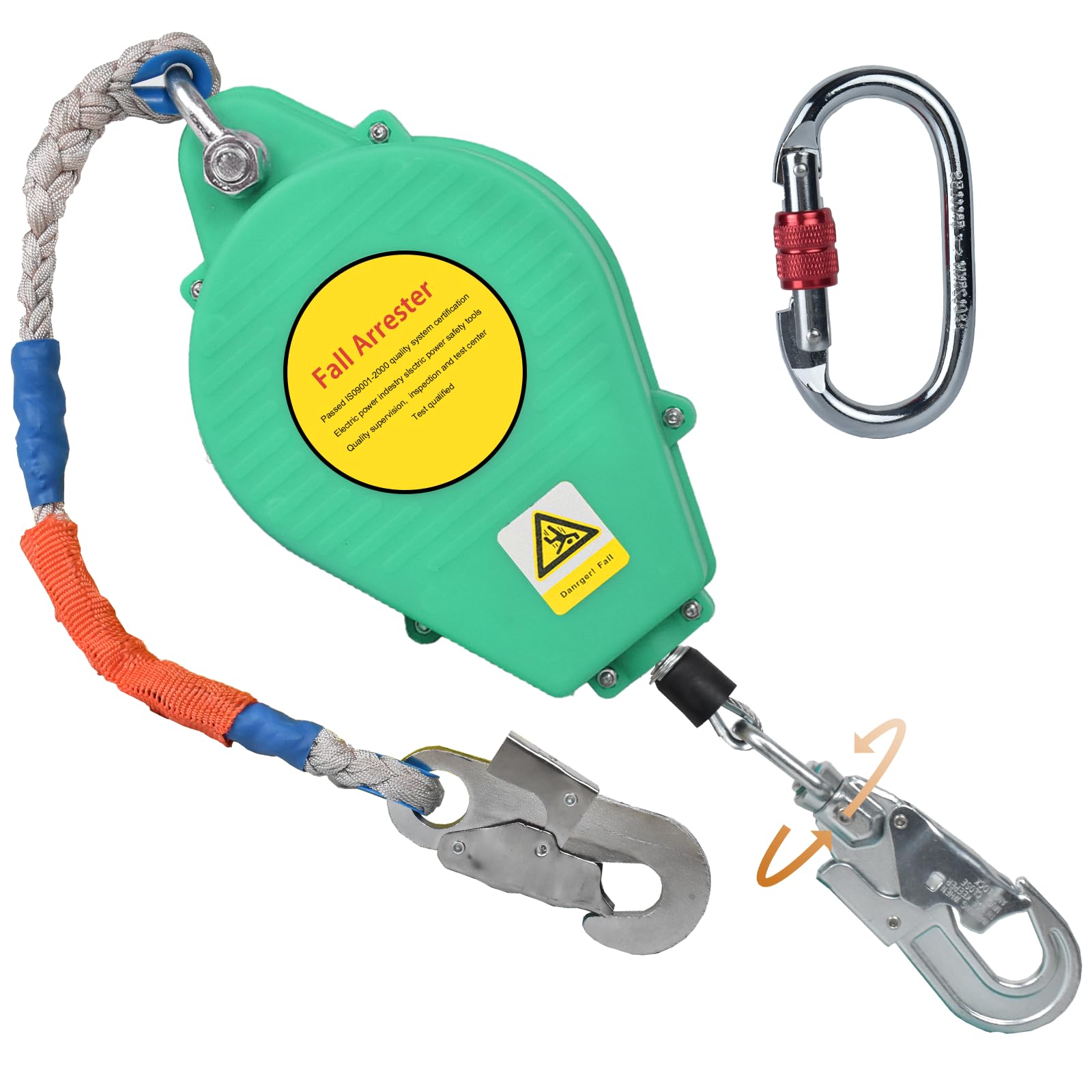 Imbracatura di Sicurezza Anticaduta Tetto(Verde,10m) | Dispositivo Anticaduta Retrattile Certificato 10m/15m/20m, Dispositivo Sicurezza Anticaduta per Tetto e Lavoro Aereo