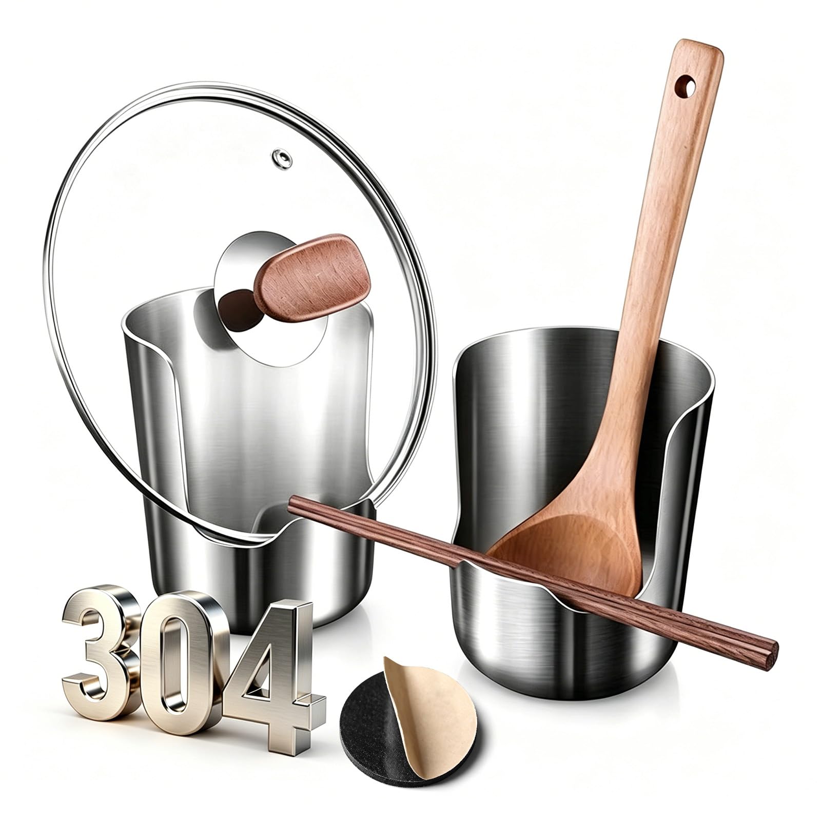 rialgirw Multi-Functional Kitchen Utensil Holder, Stainless Steel Countertop Organizer for Pot Lids, Ladles, Spatulas, Cutting Boards, Space-Saving Vertical Tool Rack for Cooking Utensils (304,1PC)
