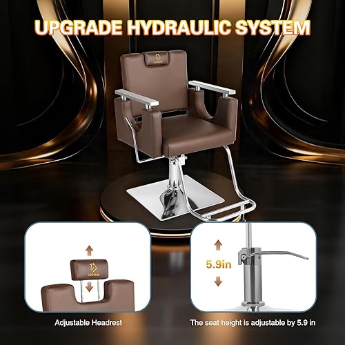 Miniatura 84 de Silla de peluquería resistente, silla reclinable giratoria de 360° para estilista, silla de peluquería hidráulica ajustable en altura con reposapiés