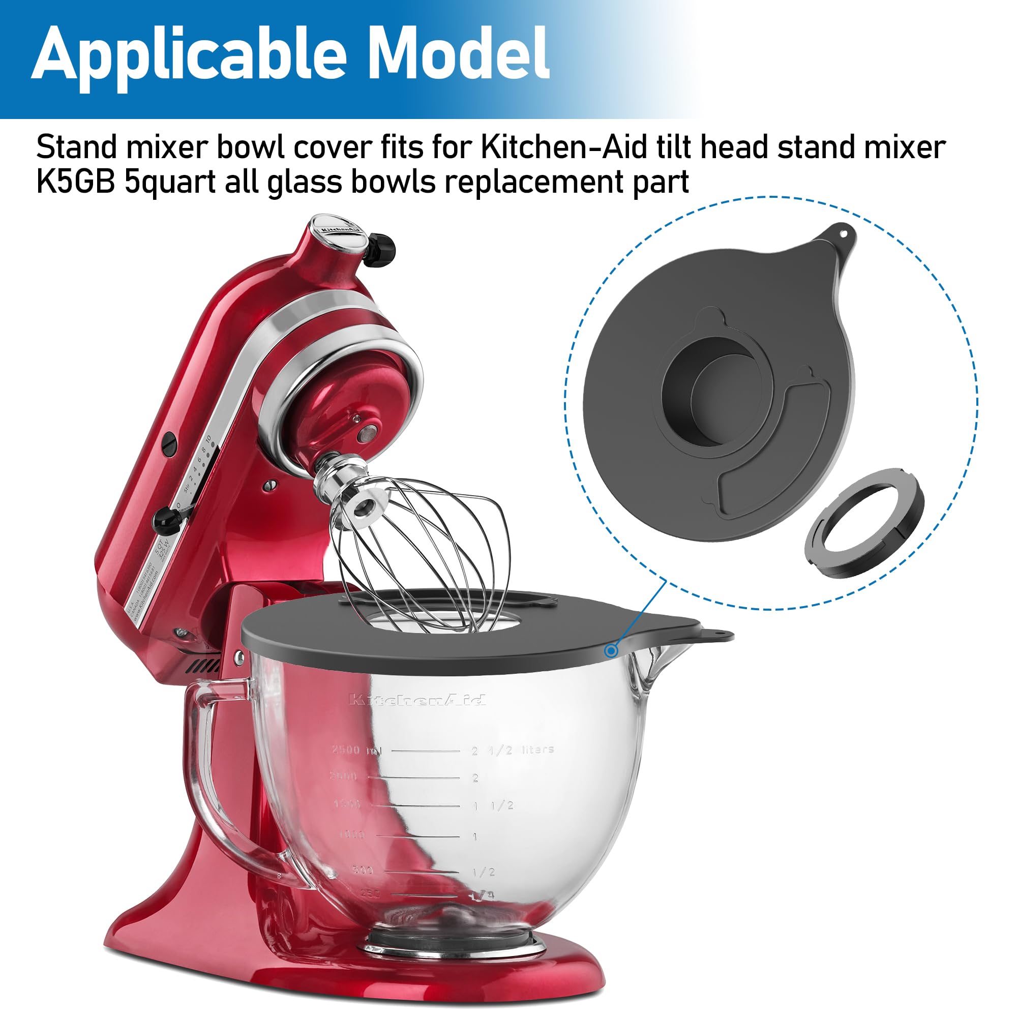 Couvercle De Bol Mélangeur KitchenAid 5 Litres - Compatible K5GB En Verre, Protection Anti-éclaboussures Réutilisable