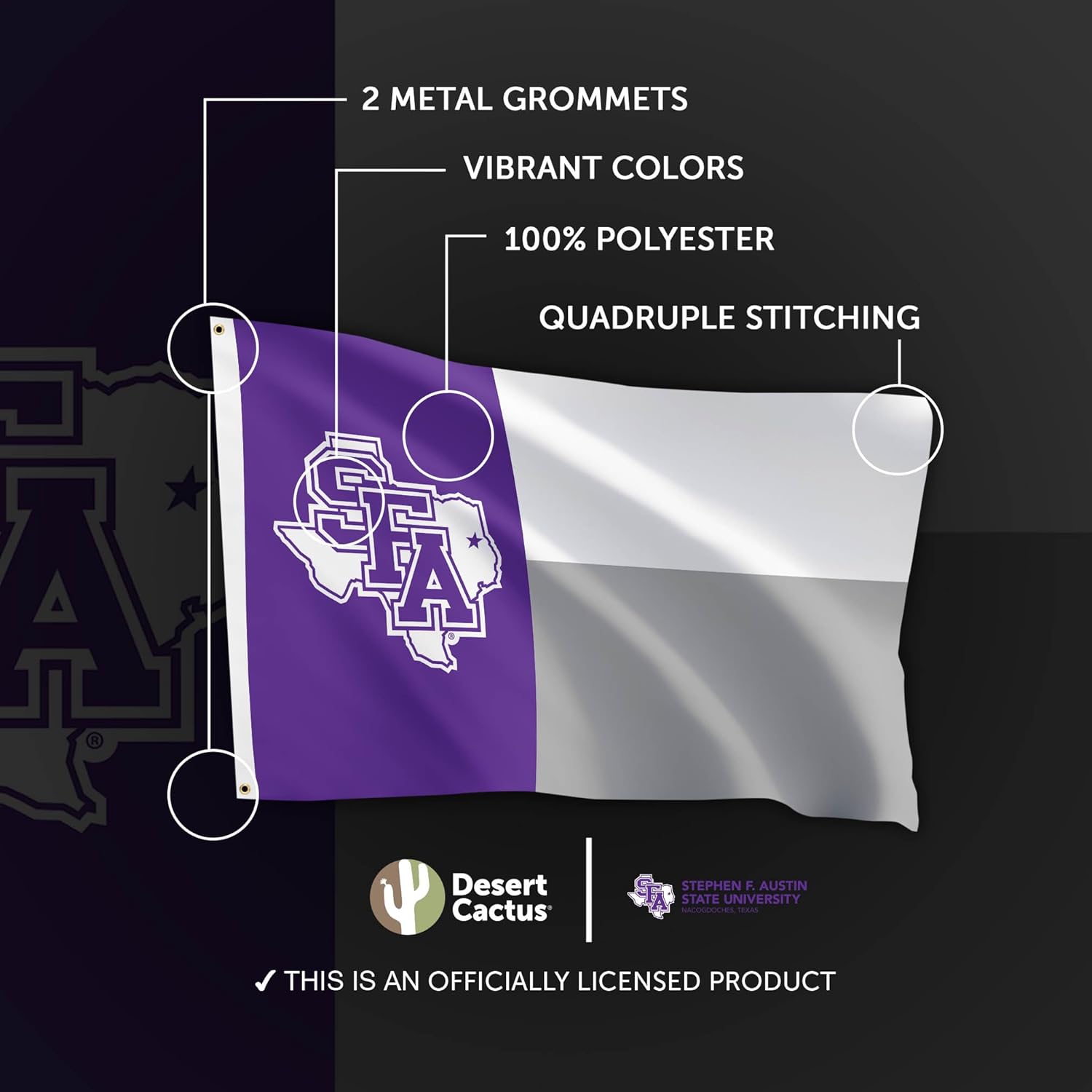 Desert Cactus Stephen F. Austin State University SFASU Flag - 3 x 5 Feet Lumberjacks Banner, Indoor/Outdoor Durable Fabric, 100% Polyester Design (Style B) - Image 4