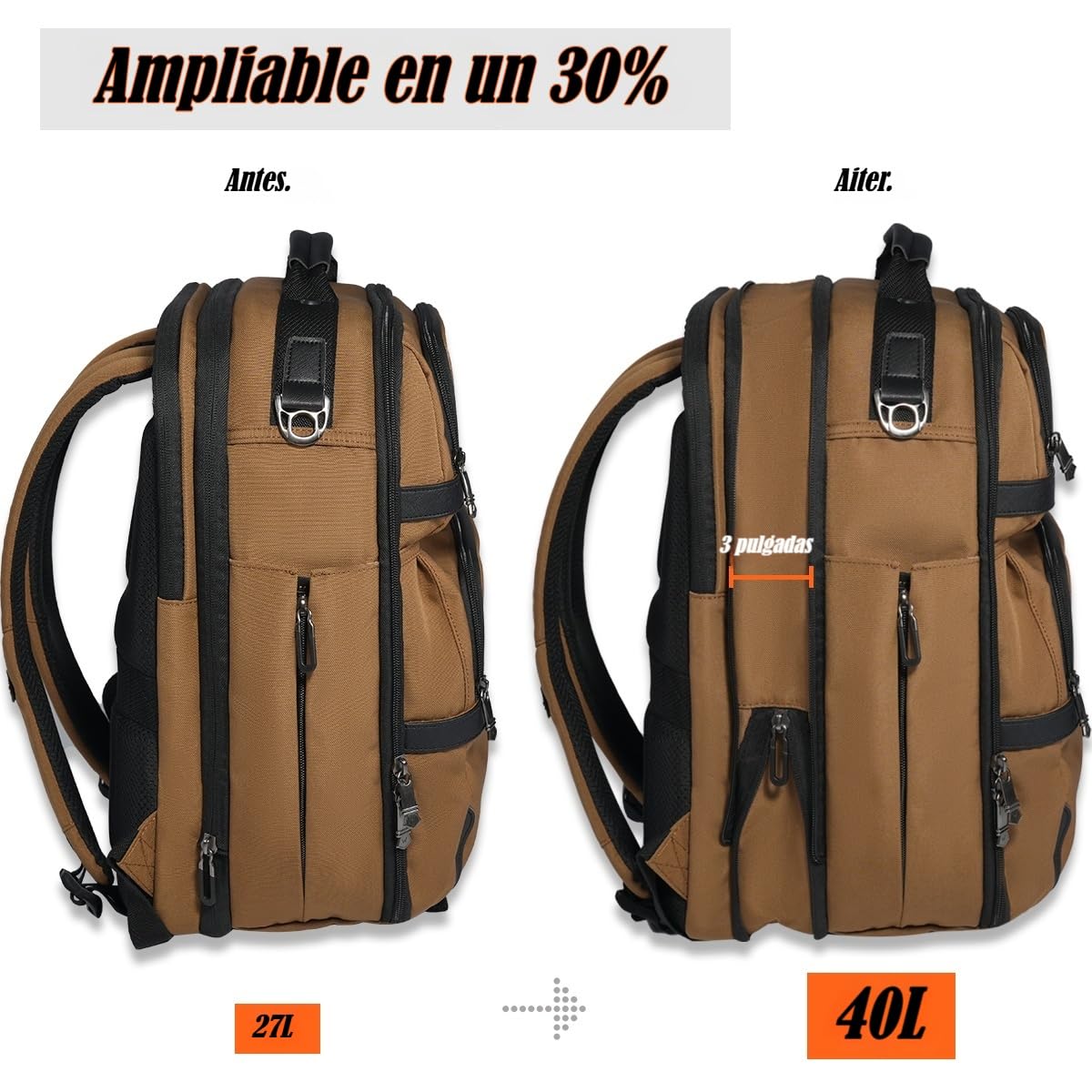 WELKINLAND Mochila de viaje de 20 bolsillos, mochila de equipaje de mano, mochila para laptop de 16 pulgadas para hombre, mochila expandible con funda para carrito, mochila de viaje con compartimento