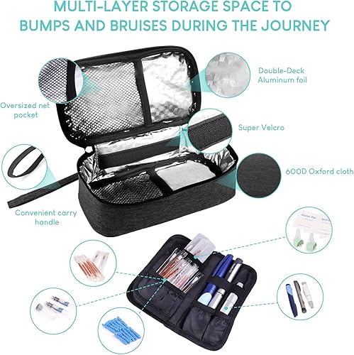 Miniatura 5 de Vcspenkr Bolsa de viaje para enfriar insulina, bolsa de transporte para medicamentos diabéticos con 2 paquetes de hielo de 7.05 oz, organizador