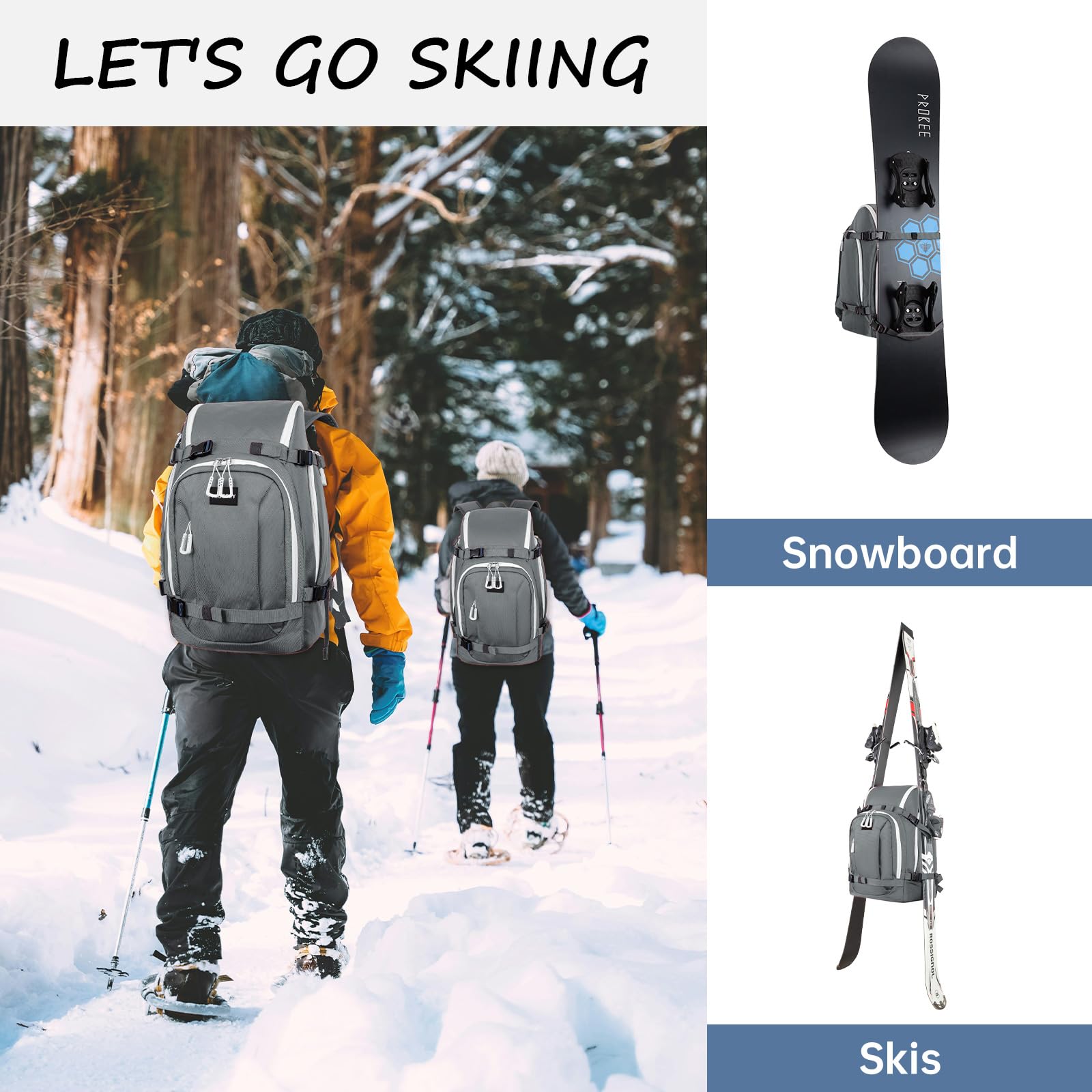 Skischuhtasche, 50L Skischuh-Reiserucksack für Skihelm, Brille, Handschuhe, Ski, Snowboard & Zubehör, wasserdichte gepolsterte Skischuhtasche Rucksack für Männer, Frauen und Jugendliche