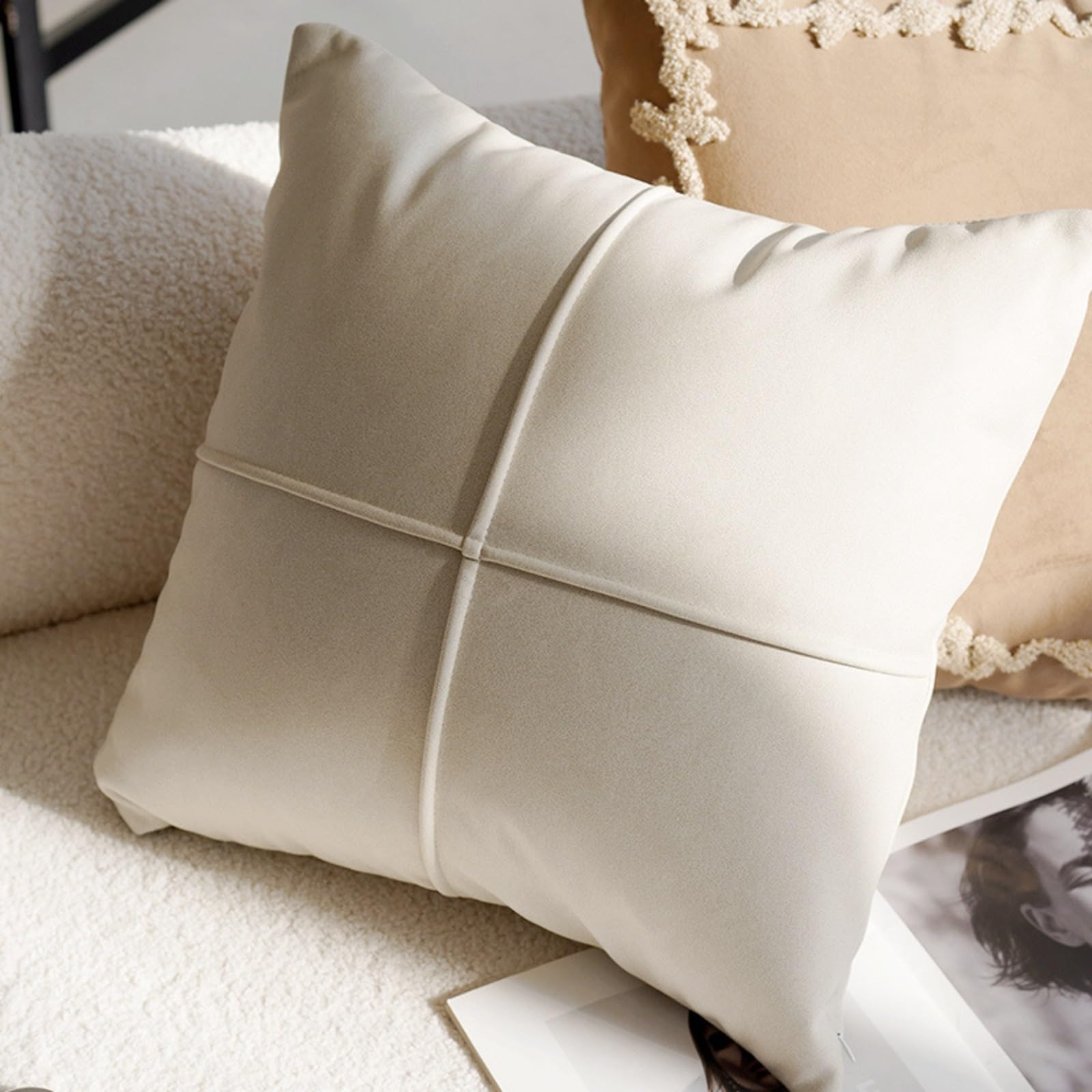 Housse de coussin texturée avec bordure élégante lot de 2 finitions premium