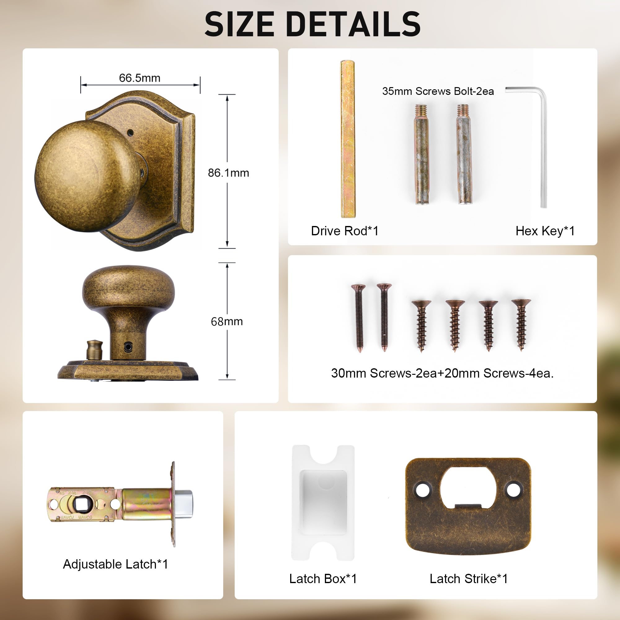 Vintage Brass Privacy Door Knob - Antique Style -7