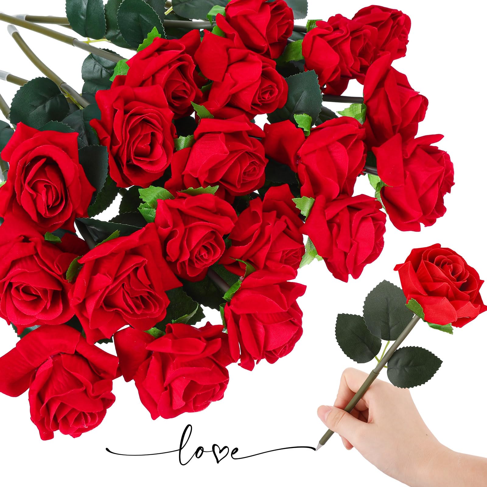 Yexiya Lot de 32 stylos à bille en forme de rose rouge pour mariage, Noël, Saint-Valentin, Halloween, pour bureau, salle de classe, fournitures scolaires, fête, décoration de bureau