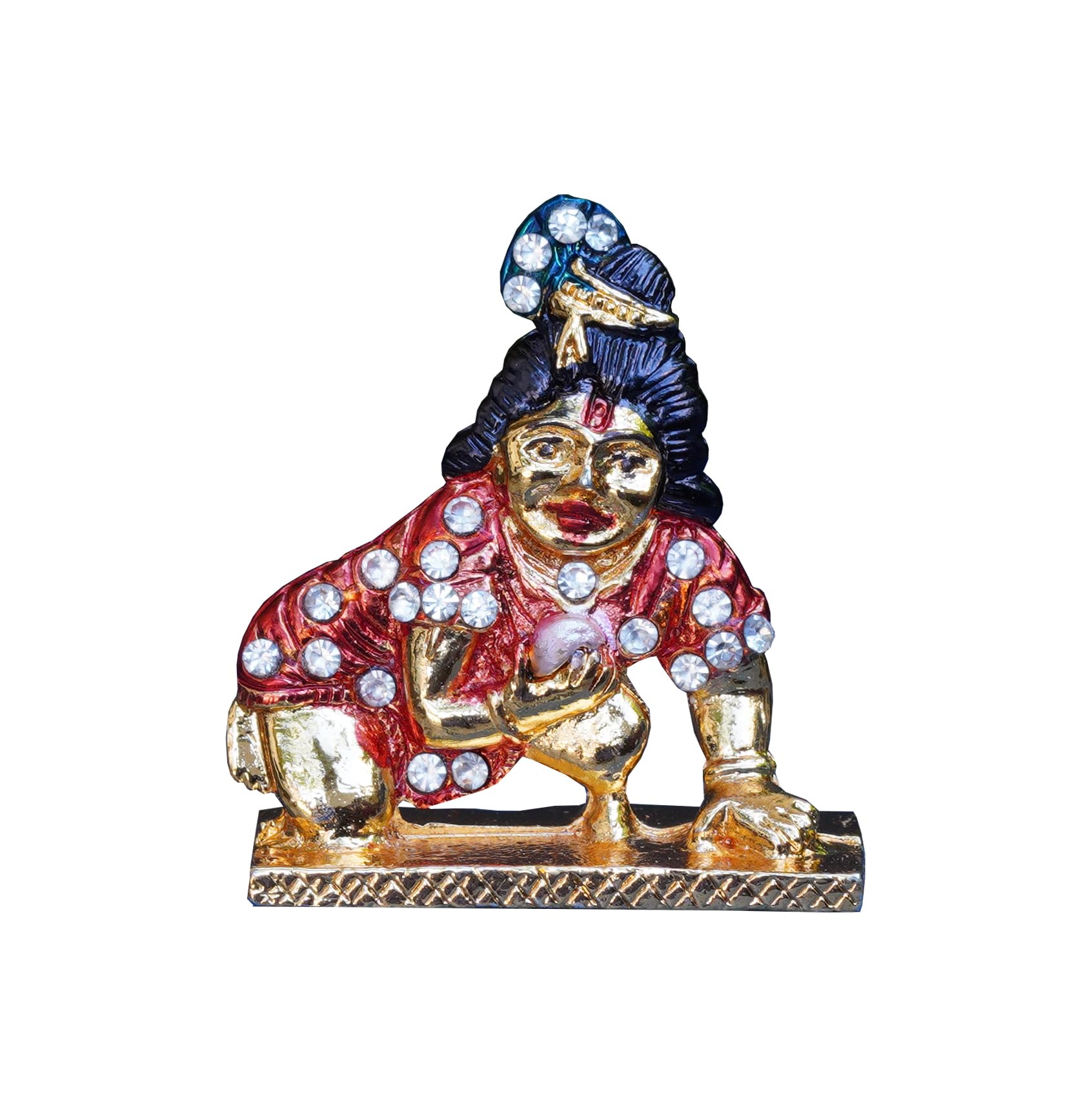 Templeshop Metal Radha Krishna Metal Decorated Godstand (Various Models) 7 Centimeters Golden (Laddu Gopal 4 CM)