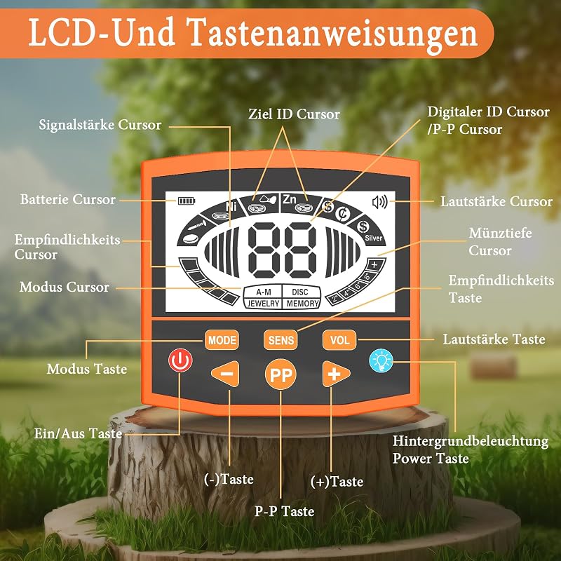 Kroosim Fémérzékelő szett felnőtteknek és gyerekeknek IP68 vízálló LCD kijelző 5 mód 10 hüvelykes tekercs magasságállítható