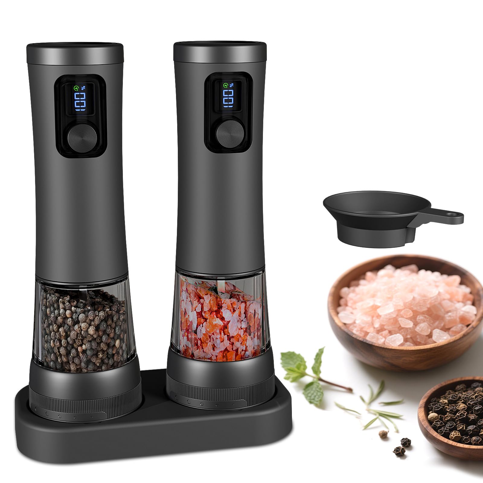 Set di macinini ricaricabili per condimenti con indicatori di alimentazione a LED, contenitore trasparente da 100 ml, opzione a doppia velocità, gadget da cucina, ricarica USB C, macinino per