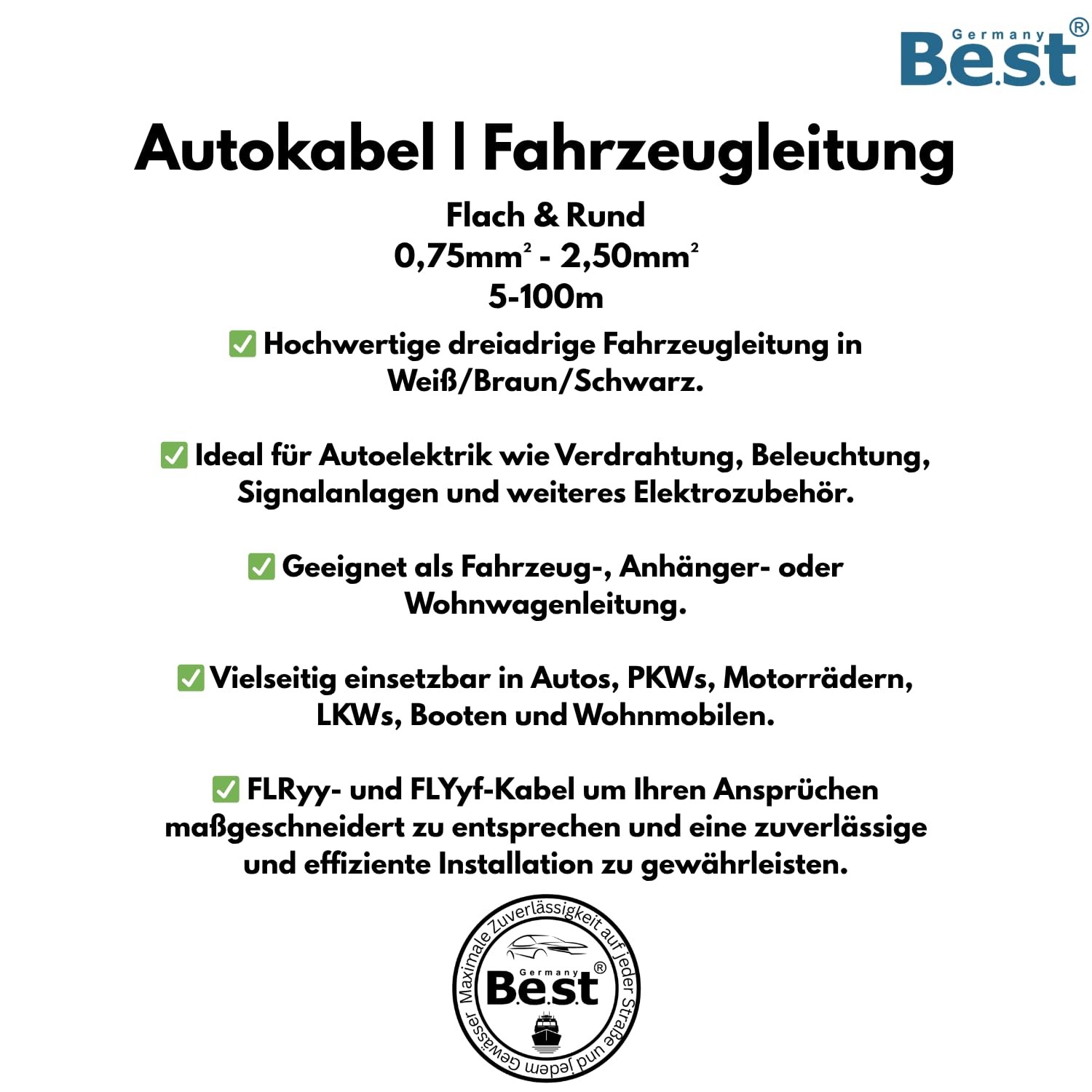 Autokabel KFZ Kabel 3x1,50 mm² 25m rund | Rundkabel Fahrzeugleitung 3-Polig | Stromkabel für Auto, Anhänger, Wohnmobil, Boot | Anhängerkabel elektrisches Kabel bis zu 60V vielseitig einsetzbar