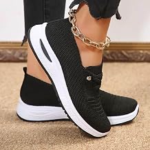 Women's Comfy Orthopedic Walking Shoes Casual Lightweight Slip-On Knitted Sneakers Comfortable Fashion Flat Walking Shoes Breathable Slip On Arch Support Non-Slip Sneakers