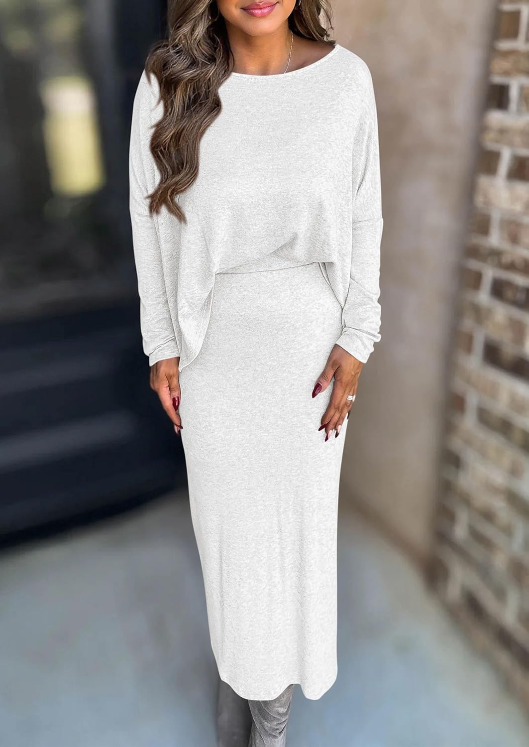 PRETTYGARDEN Women's Fall 2026 Two Piece Matching Skirt Sets Long Sleeve Tops Maxi Long Slit Bodycon Skirts Vacation Outfits - Image 4