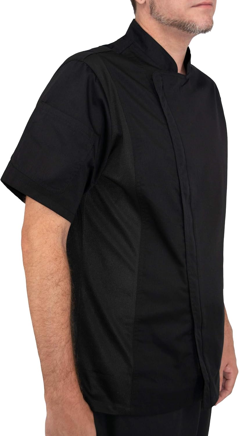 Culinary Master Men's Breathable Short Sleeve Premium Zip Up Chef Jacket Coat