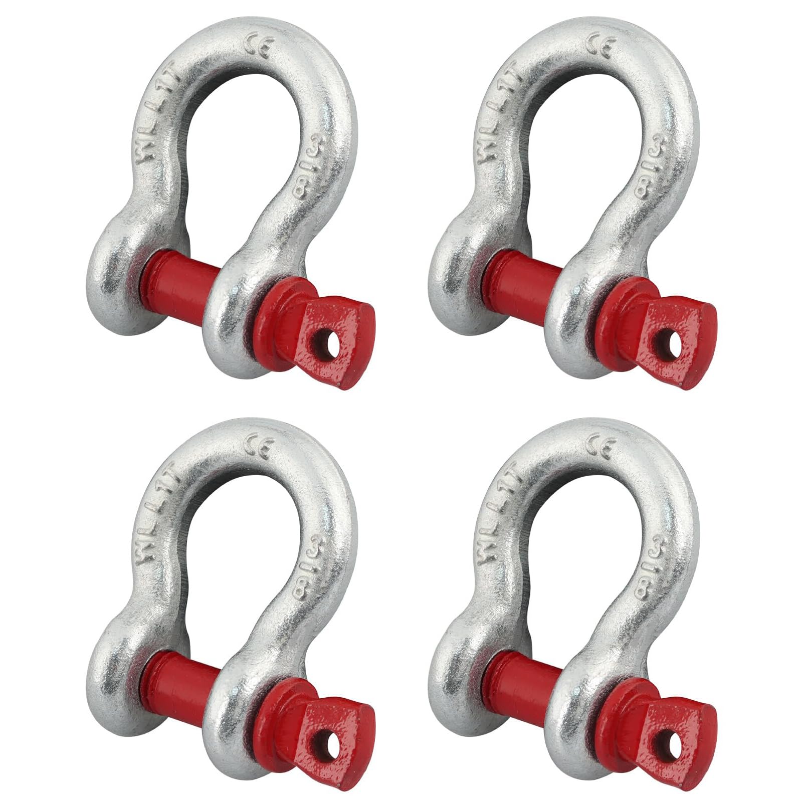 4 Piezas Grilletes 3/8, 1,0t Acero Cargas Pesadas Grillete Curvo en U con Pernos de Ojo - | Acero Galvanizado en Caliente | - para Remolcar, Arrastrar y Recuperar Vehículo (4 Pcs, WLL: 1,0 t)