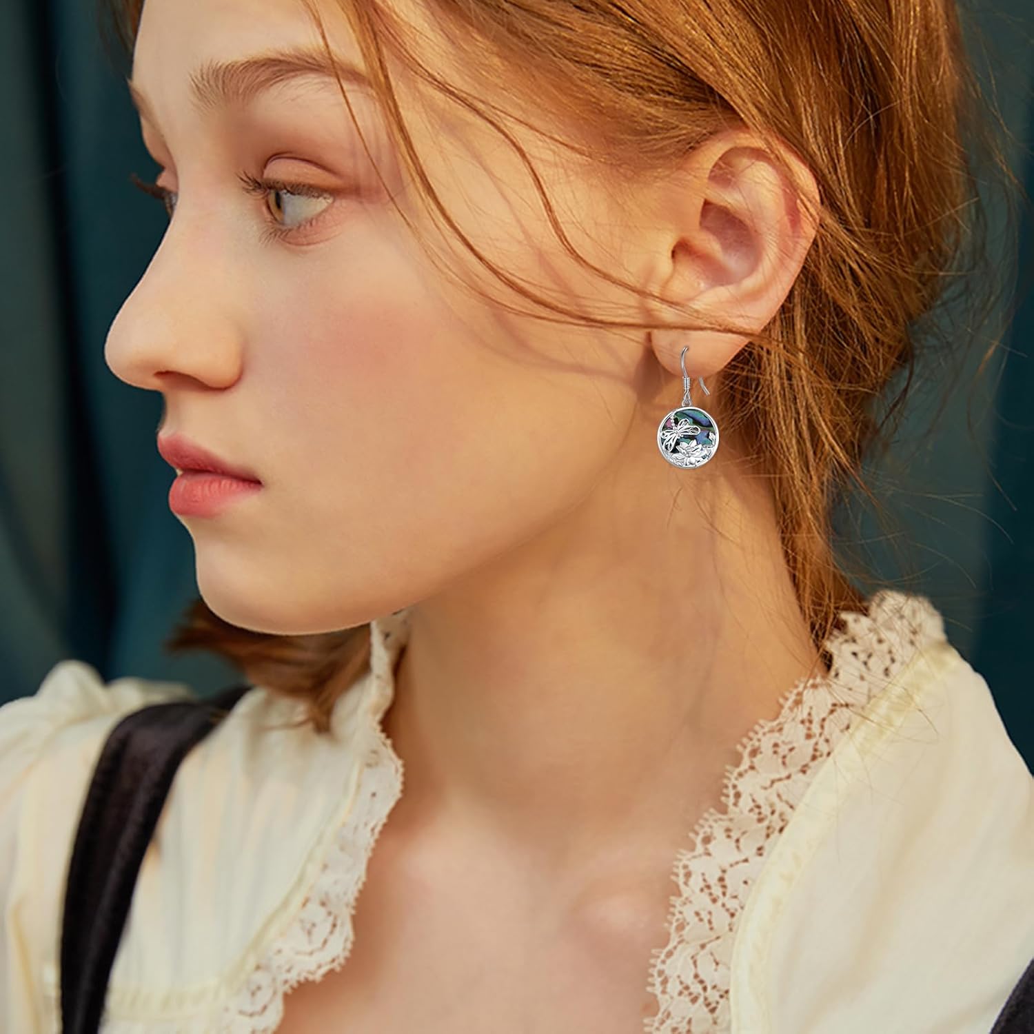 CUOKA MIRACLE Dragonfly Lotus Earring for Women 925 Sterling Silver Abalone Shell Dangling Earrings Dragonfly Earring Lotus Earrings for Women Mom on Birthday Mother's Day Anniversary Christmas - Image 6