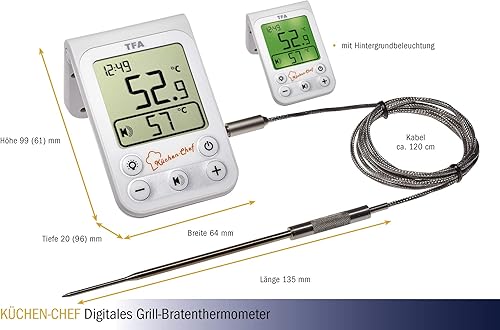 Miniatura 5 de TFA -Dostmann Kitchen Chef - Termómetro para barbacoa con luz de fondo, plástico, blanco, 2.5 x 0.8 x 3.9 in