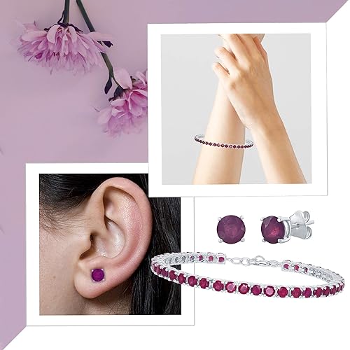 Miniatura 3 de Beaux Bijoux Pulsera de tenis de plata esterlina con piedras preciosas de zafiro o rubí de 0.157 in