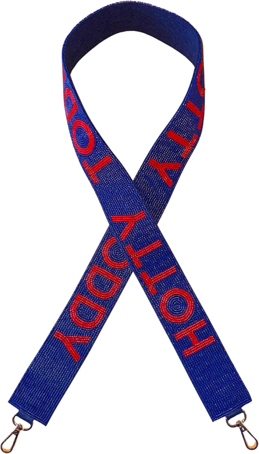 Lashicorn Beaded Purse Strap Navy Blue & Red College Game Day Clear Handbag Replacement Strap Mississippi Stadium Football University 45" x 2” Gold Hardware Clips