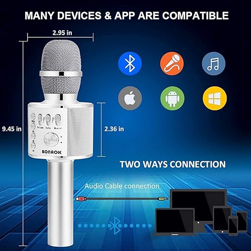 Miniatura 14 de BONAOK Micrófono de karaoke para niños, micrófono inalámbrico Bluetooth para cantar, regalo para niños, adultos, niñas, niños, juguetes de Navidad