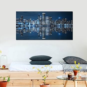 Amazon.com: Large Chicago City Downtown Night Scene Wall Art