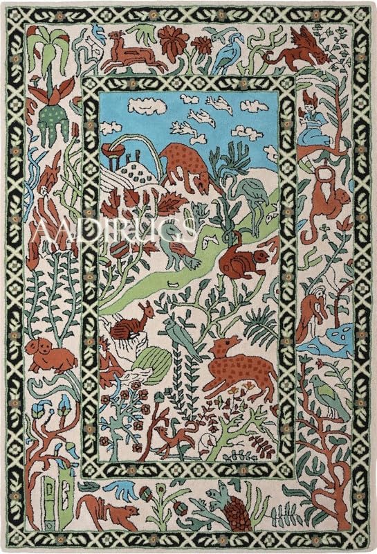 Hand Tufted Forest Animal Area Rug 8x10ft(96x120inches)|Nature Inspired Carpet for LivingRoom&Bedroom|SoftWoolRug