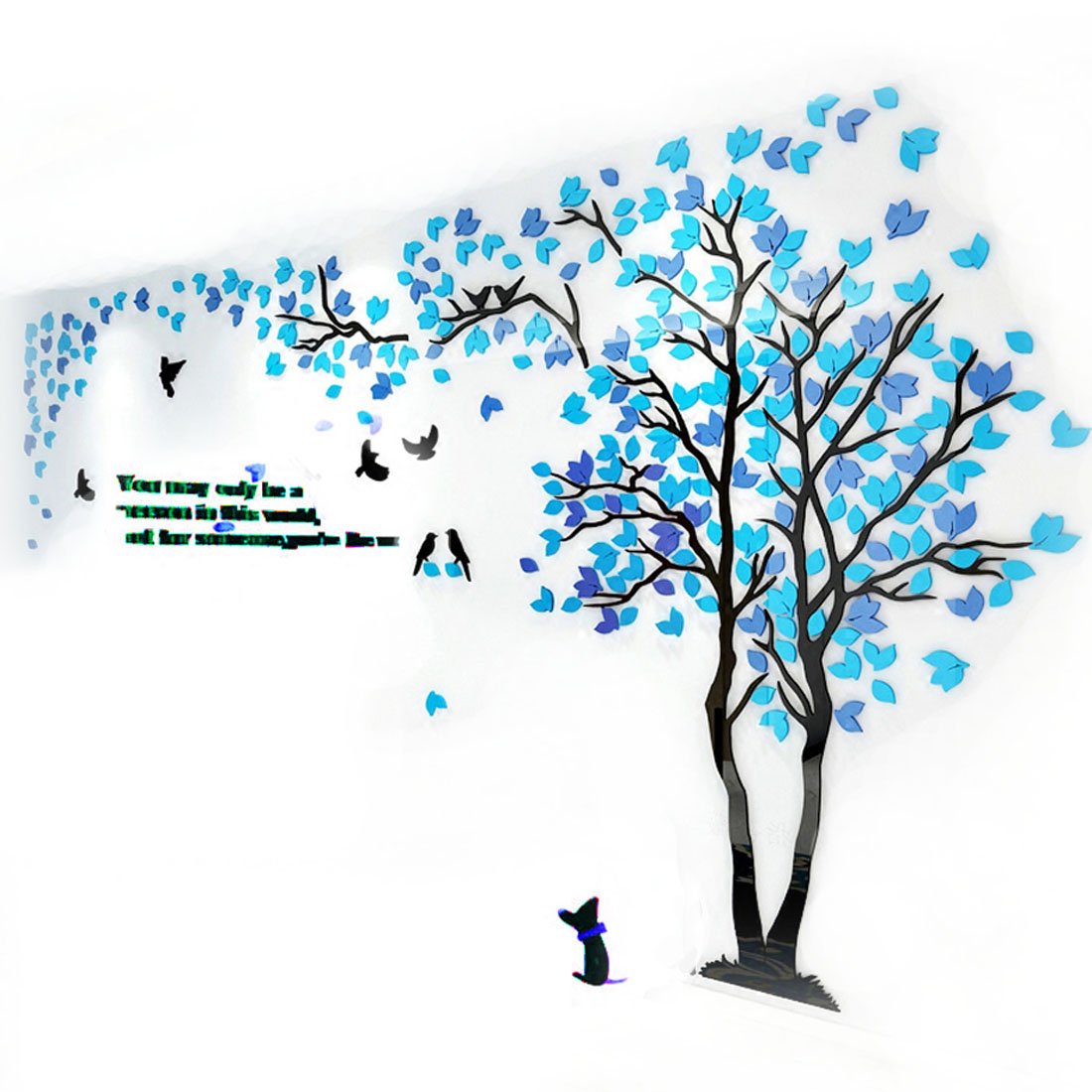 Double Trees 3D Wall Murals Decals DIY TV Setting Wall Sofa Backdrop for Home Wall Decor-79 inch Tall(XLarge, Blue+Sky Blue,Tree on The Right)