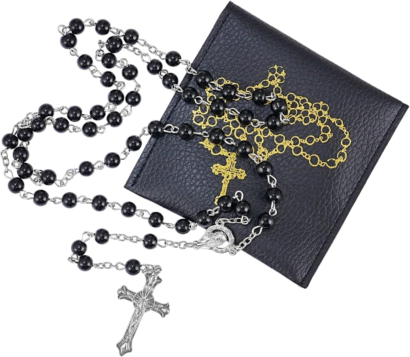 Rosary Beads Catholic, Rosary Necklace with Leather Pouch, Prayer Beads Christian Gifts for Women Catholic Gifts - Image 2