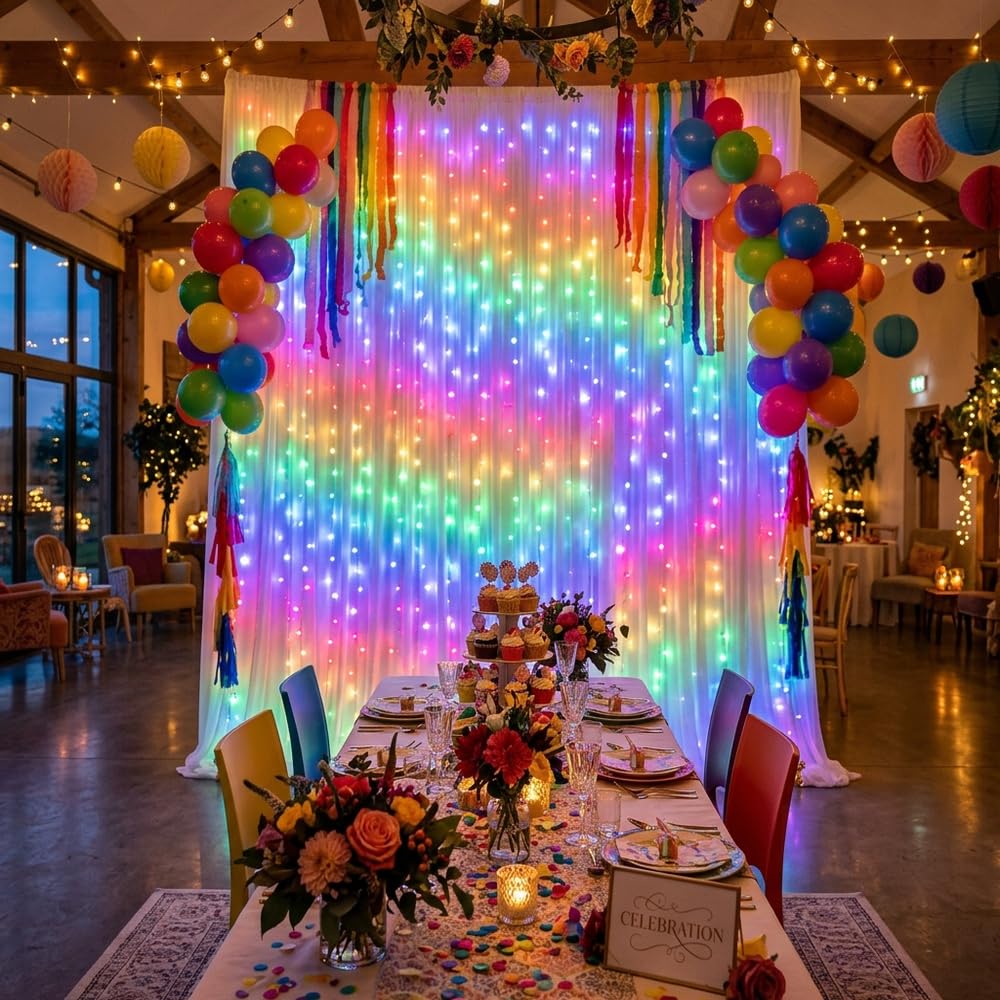 LightsGo 500 LED Multi-Colour String Lights, 50M Green Cable with 10M Extension Lead, 31V Low Voltage UK Plug, 8 Modes with Memory, IP44 Waterproof