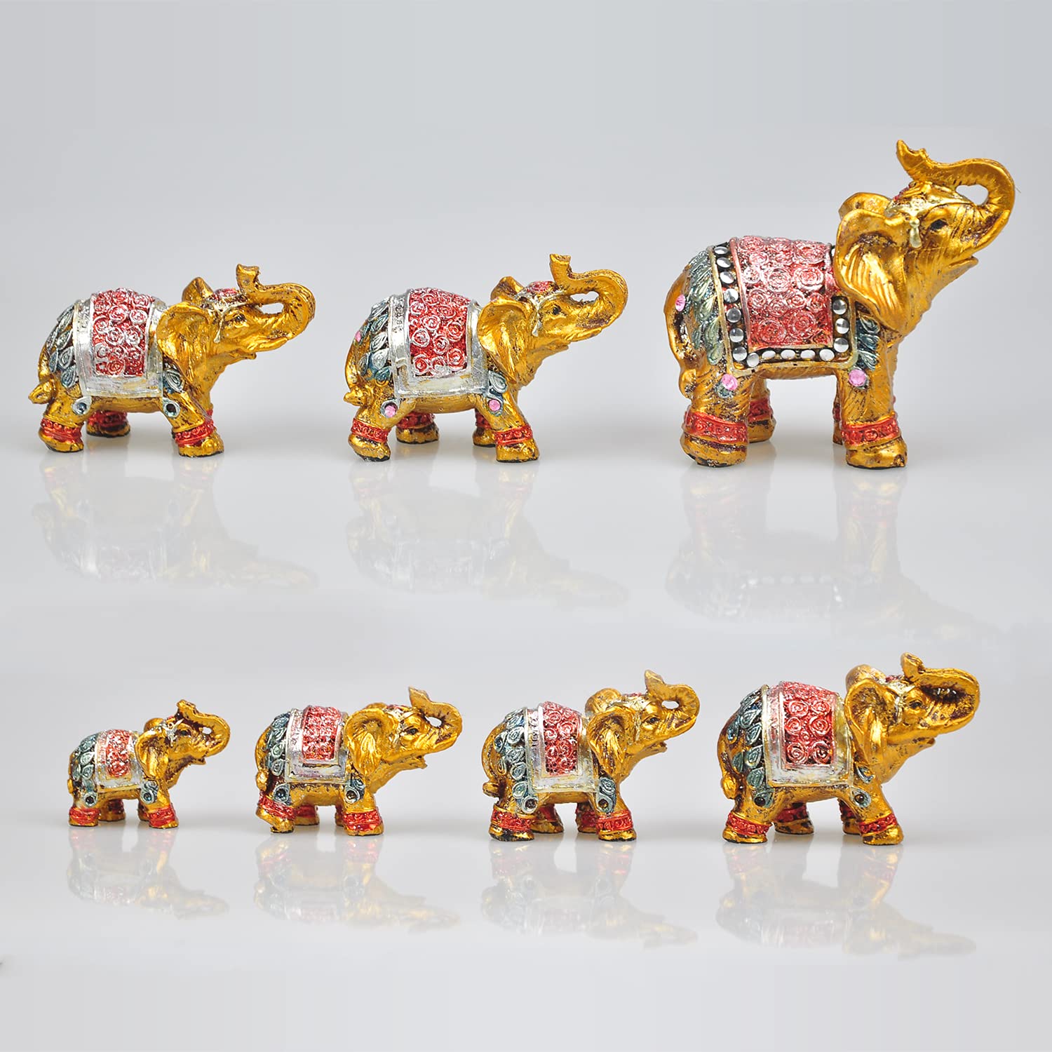 Buy TELENT Feng Shui Resin Elephant Family of Seven Golden Statue Animal Statue Fortune Lucky