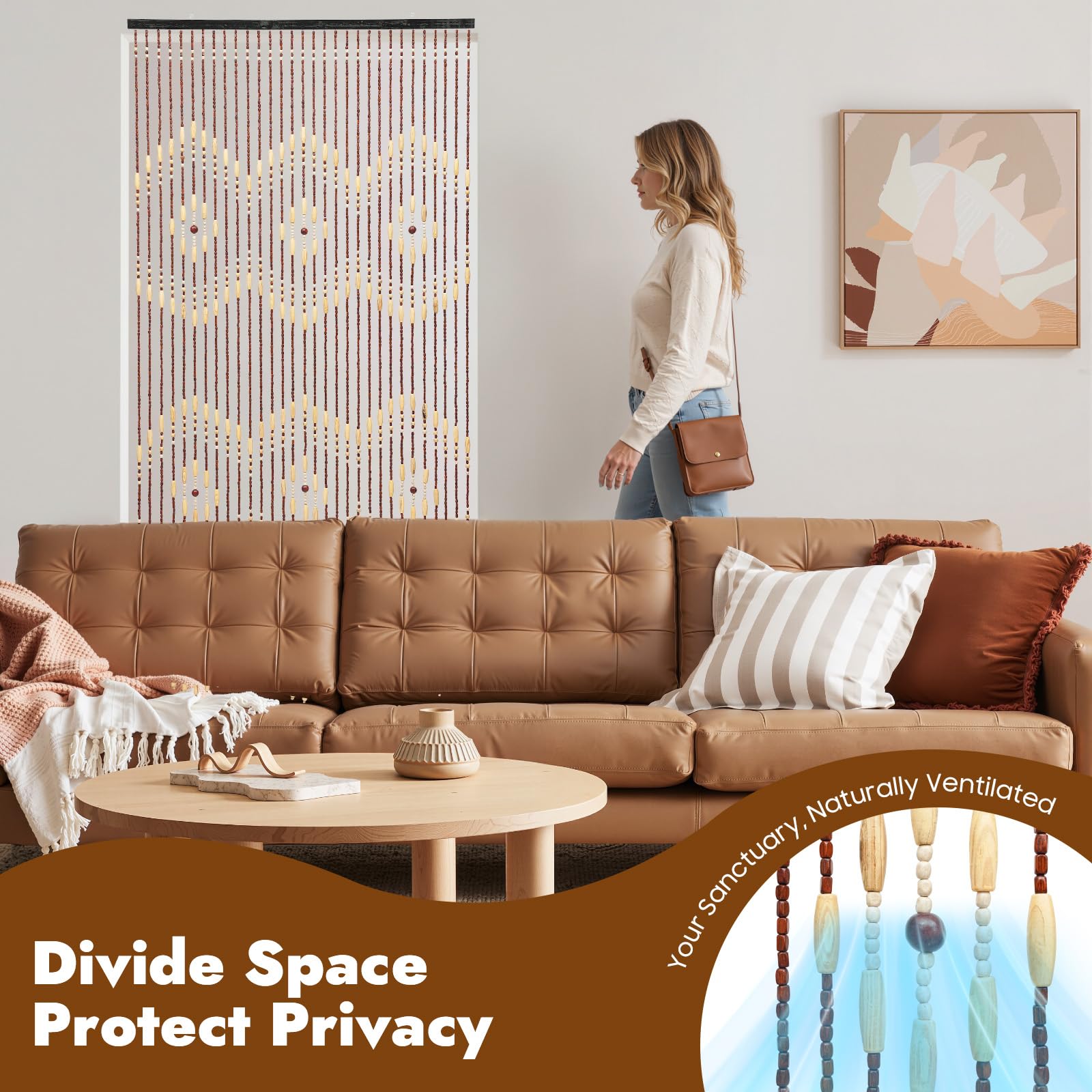 Rideau de perles en bambou fait à la main, 90 x 175 cm, 31 brins, décoration de porte, fenêtre, style rétro, pour salon, chambre à coucher