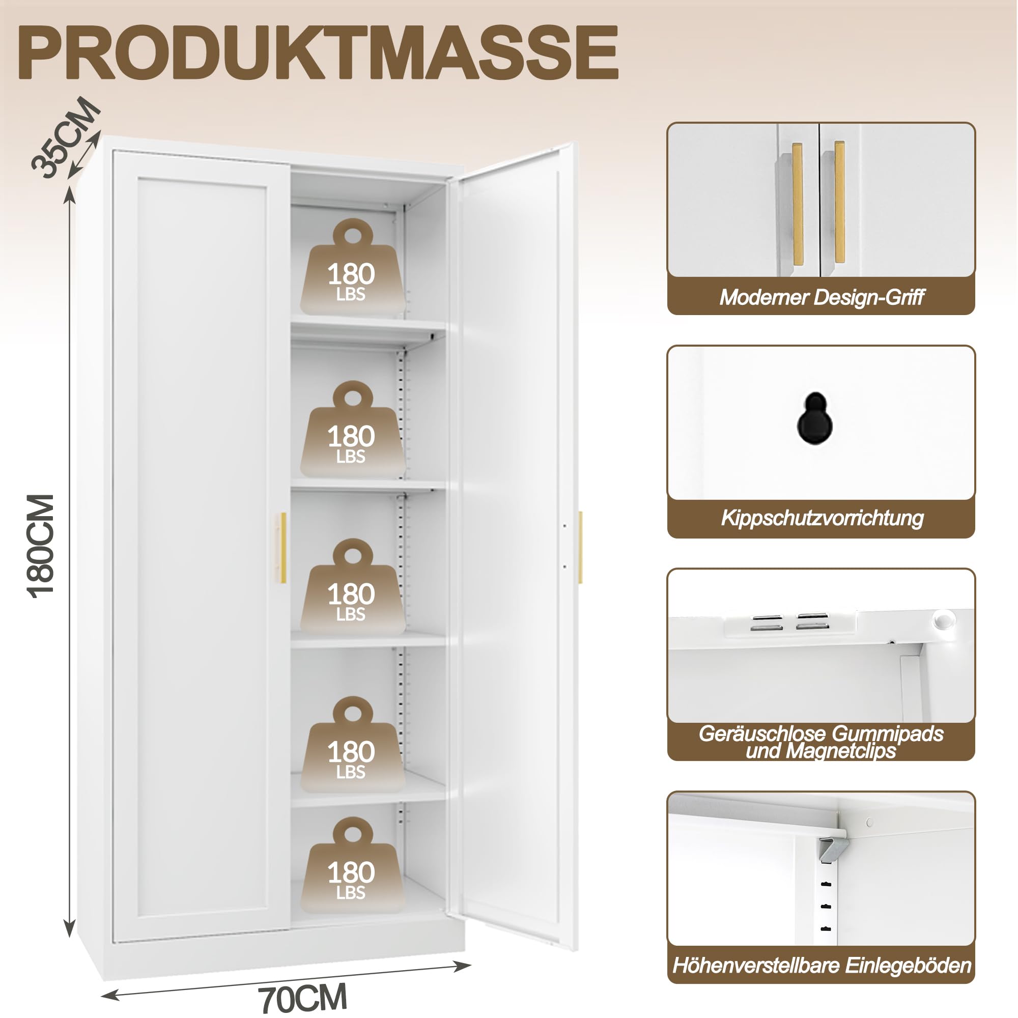 Metallschrank Mehrzweckschrank 5 Ebenen Weiß 180 x 75 x 35 cm