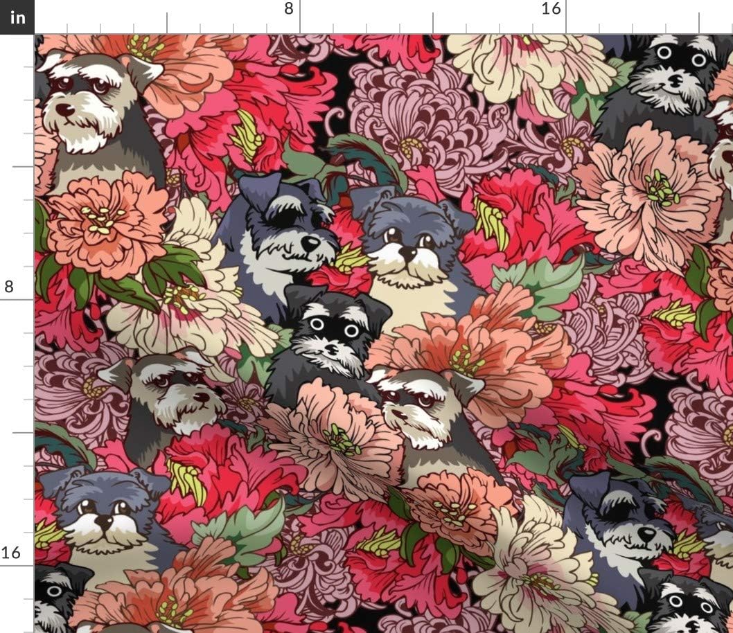 Spoonflower Fabric - Schnauzer Flowers Puppy Floral Dog Printed on Petal Signature Cotton Fabric by The Yard - Sewing Quilting Apparel Crafts Decor