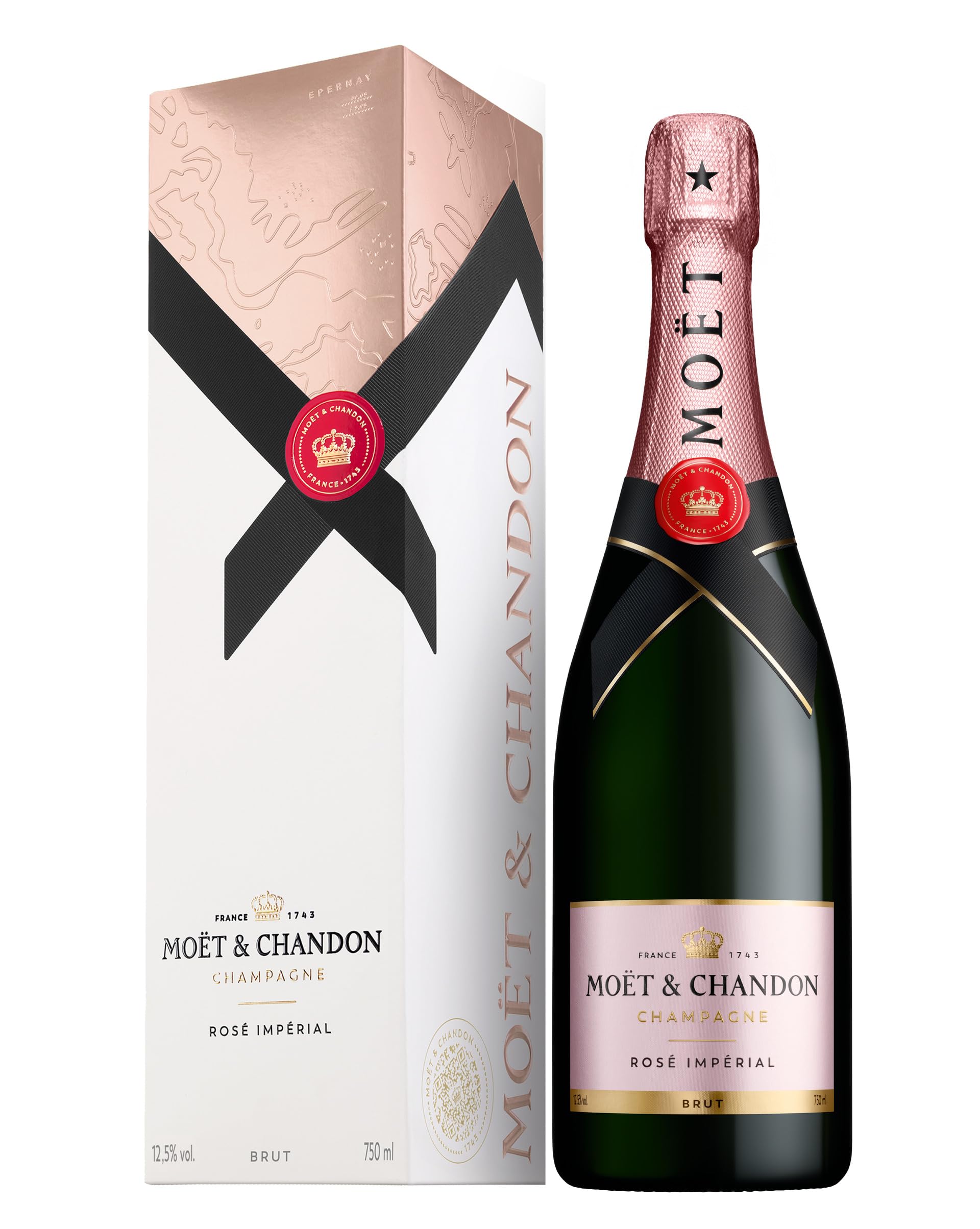 Moët & Chandon Rosé Impérial Champagne 75cl 12,5% étui | Champagne AOC Rosé 12,5%. Notes de fruits rouges, nuances florales et une pointe poivrée. À servir frais.
