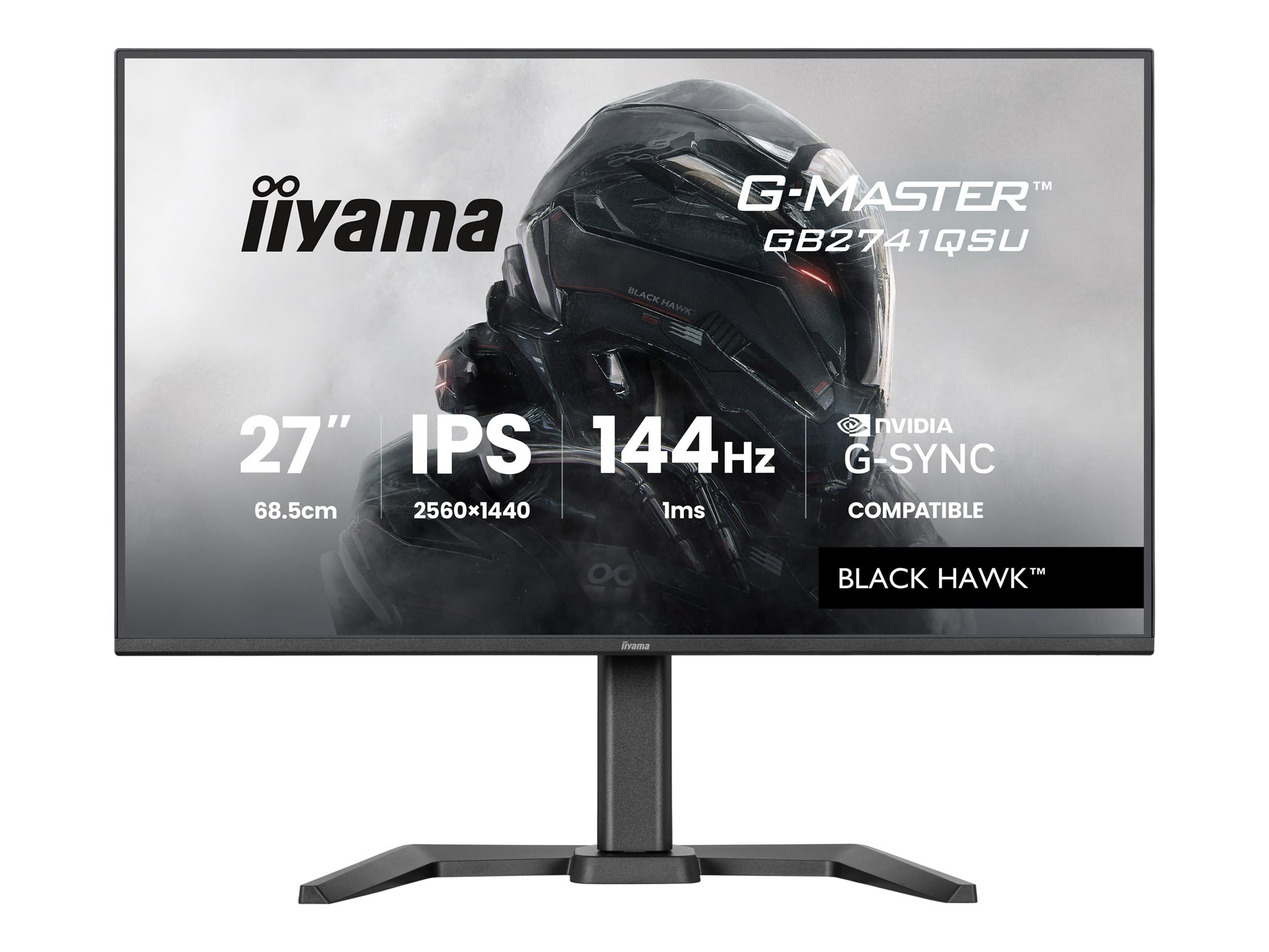 iiyama Ecran G-Master Black Hawk, GB2741QSU-B1 IPS, Adaptive Sync, QHD@144Hz, 1ms, 350cd, HP, HDMI/DP/USB HUB, réglable en Hauteur, Black Tuner, G-Sync Compatible
