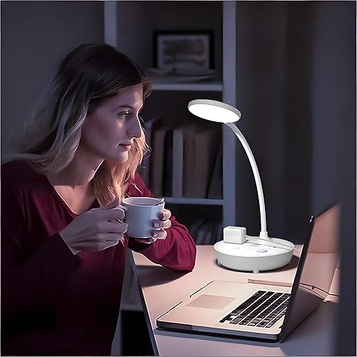 Miniatura 5 de Lámpara de escritorio LED Bodun con 2 puertos de carga USB y 2 tomas de corriente CA - Antorcha de cuello de ganso ajustable, 3 niveles de brillo,