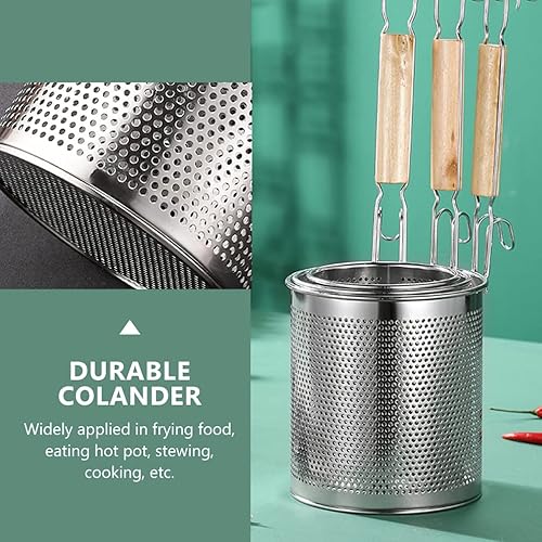 Miniatura 8 de XENITE Cesta de pasta para hervir pasta, colador de araña, de malla con mango de madera, cuchara ranurada, colador de olla caliente, cucharón para