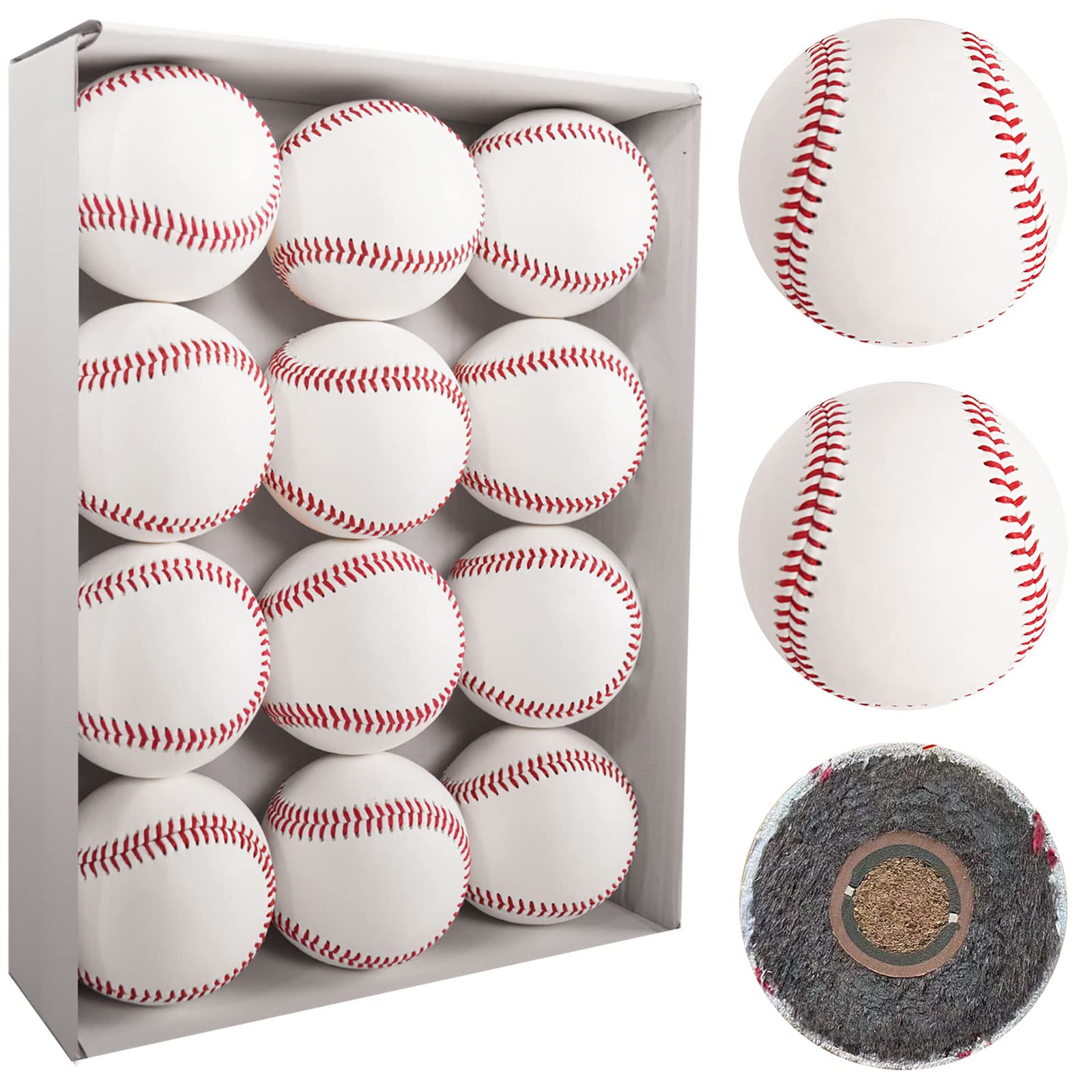 Leather Baseball 12/6 Pack Official League Grade Baseballs Competition Level Baseball Bal…