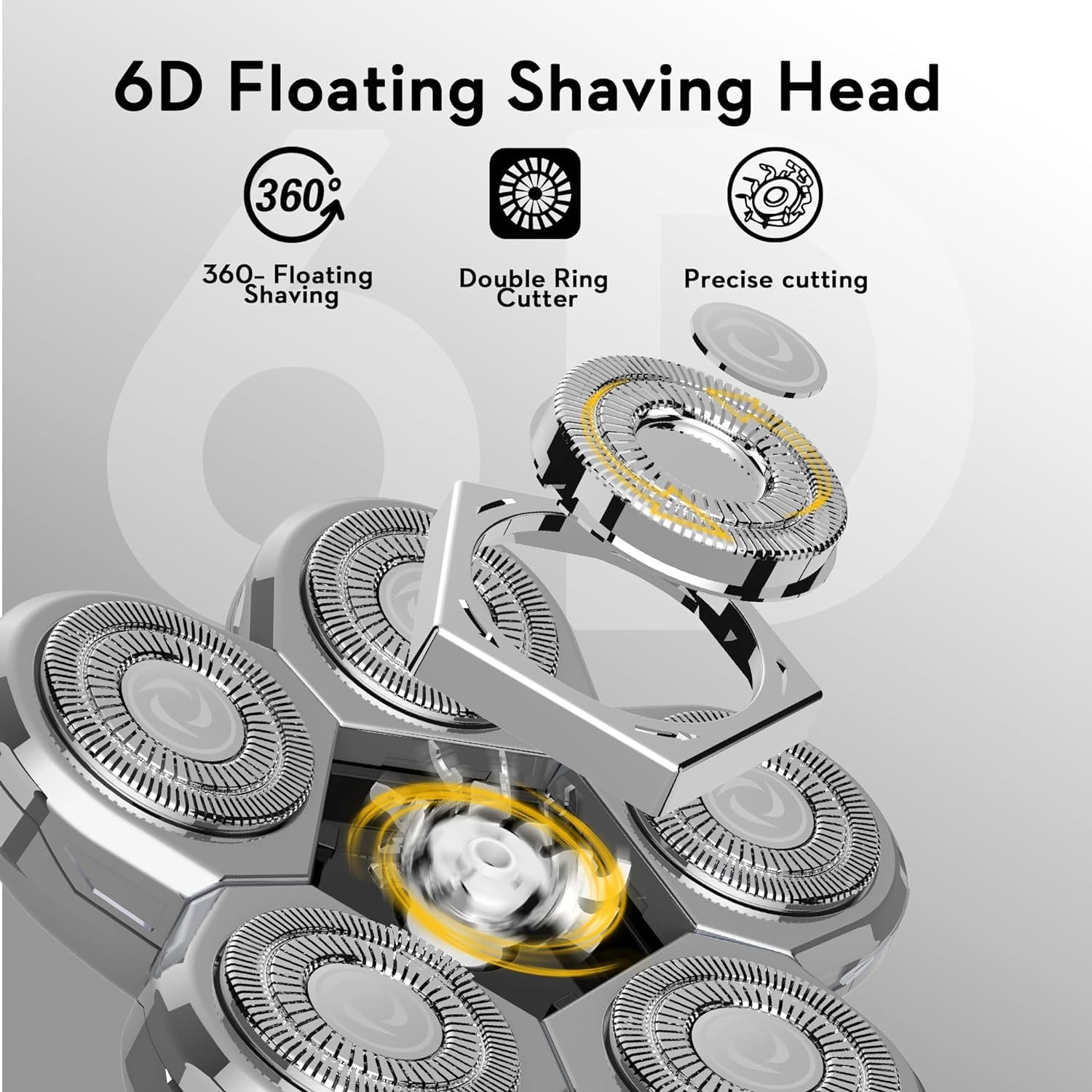 Kibiy 6D Blade Replacement Heads,Electric Shaver Replacement Head for Electric Razor for Men Wet and Dry Compatible Many Models Waterproof Head Razor-Silver - Image 5