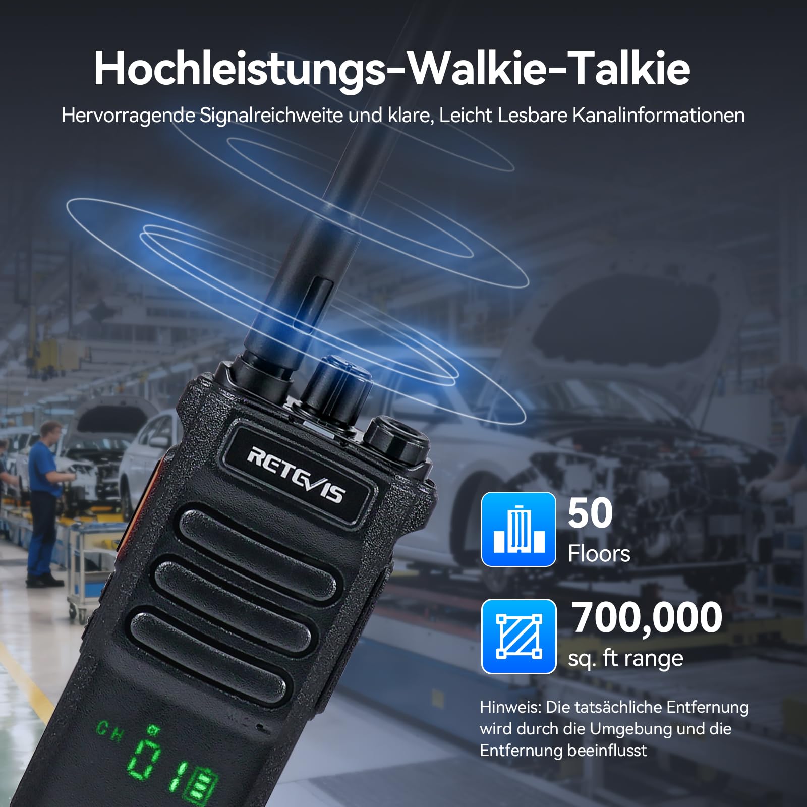Retevis RT86 Funkgerät mit Großer Reichweite, Walkie Talkie für Lager | Walkie-Talkie Professional mit Lautsprechermikrofon, 2600mAh, Geräuschunterdrückung für Fabrik, Lager(Schwarz, 2 Stück)