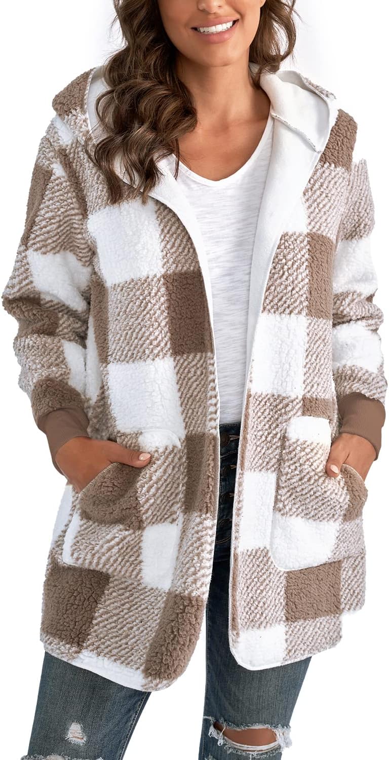 Yanekop Womens Oversized Sherpa Jacket Long Cardigan Sweaters Fuzzy Fleece Jacket Faux Fur Plus Size Coats with Pockets