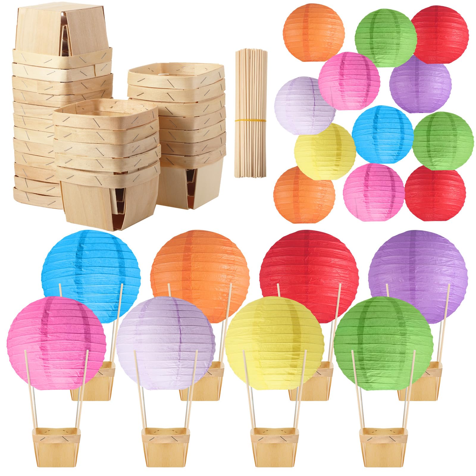 Namalu 24 Set Hot Air Balloon Centerpieces Paper Lanterns Wooden Candy Boxes with Sticks DIY Craft for Baby Shower Wedding Bachelorette Birthday Party