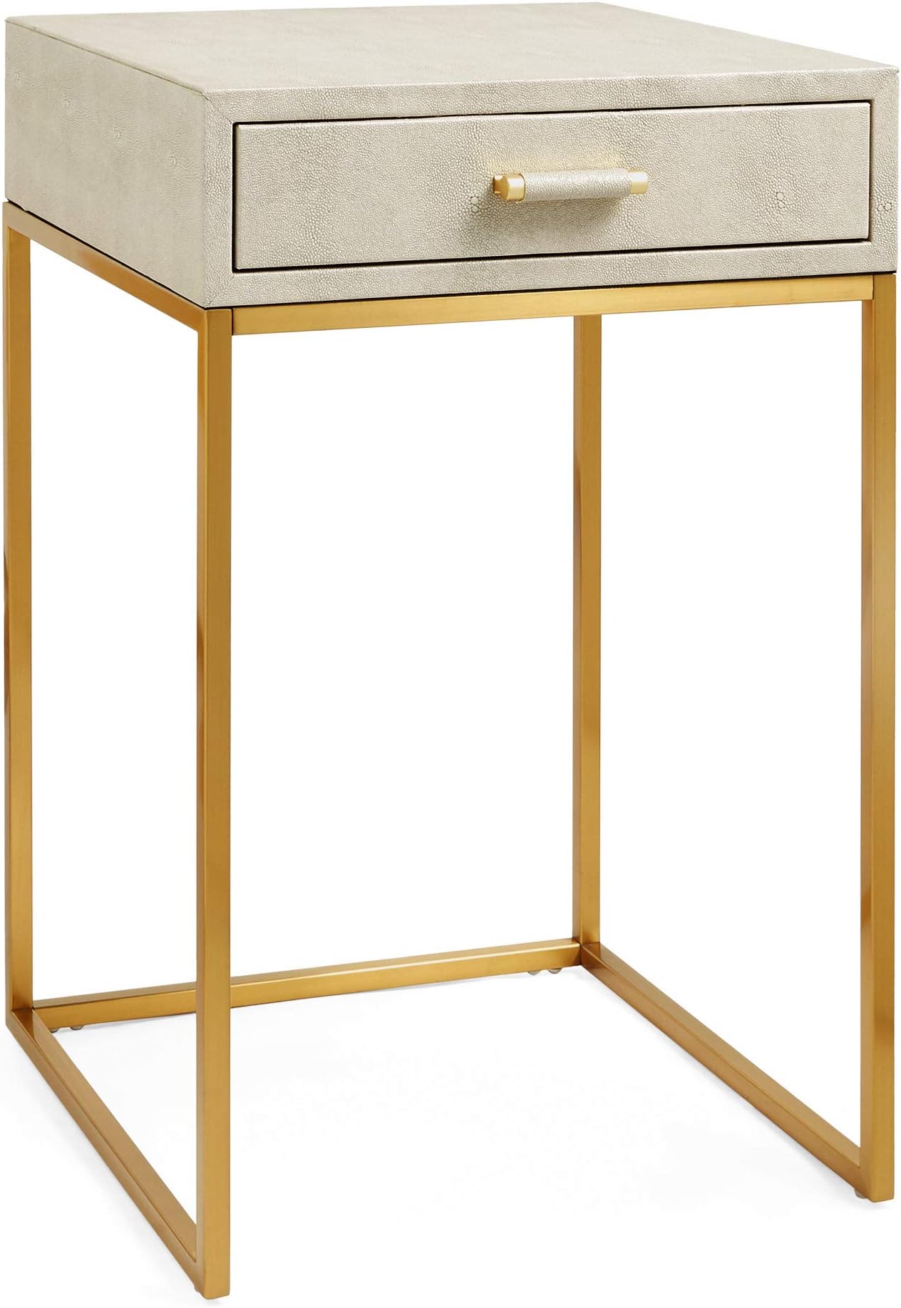 BTFY Bedside Table – Faux Leather Bedside Cabinet - Taupe Nightstand w/ 1 Storage Drawer & Slim Gold Frame – Modern Side Table For Bedroom & Living Room