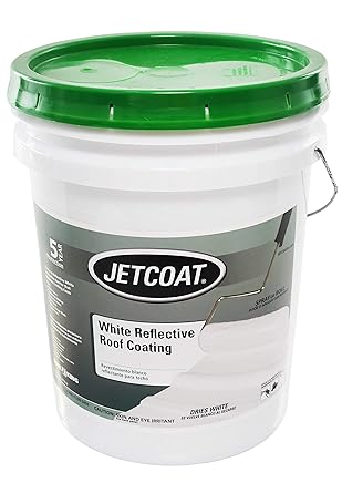 Jetcoat Cool King Reflective Acrylic Roof Coating, Waterproof Elastomeric Sealant, 5 Gallon, 5 Year Protection White