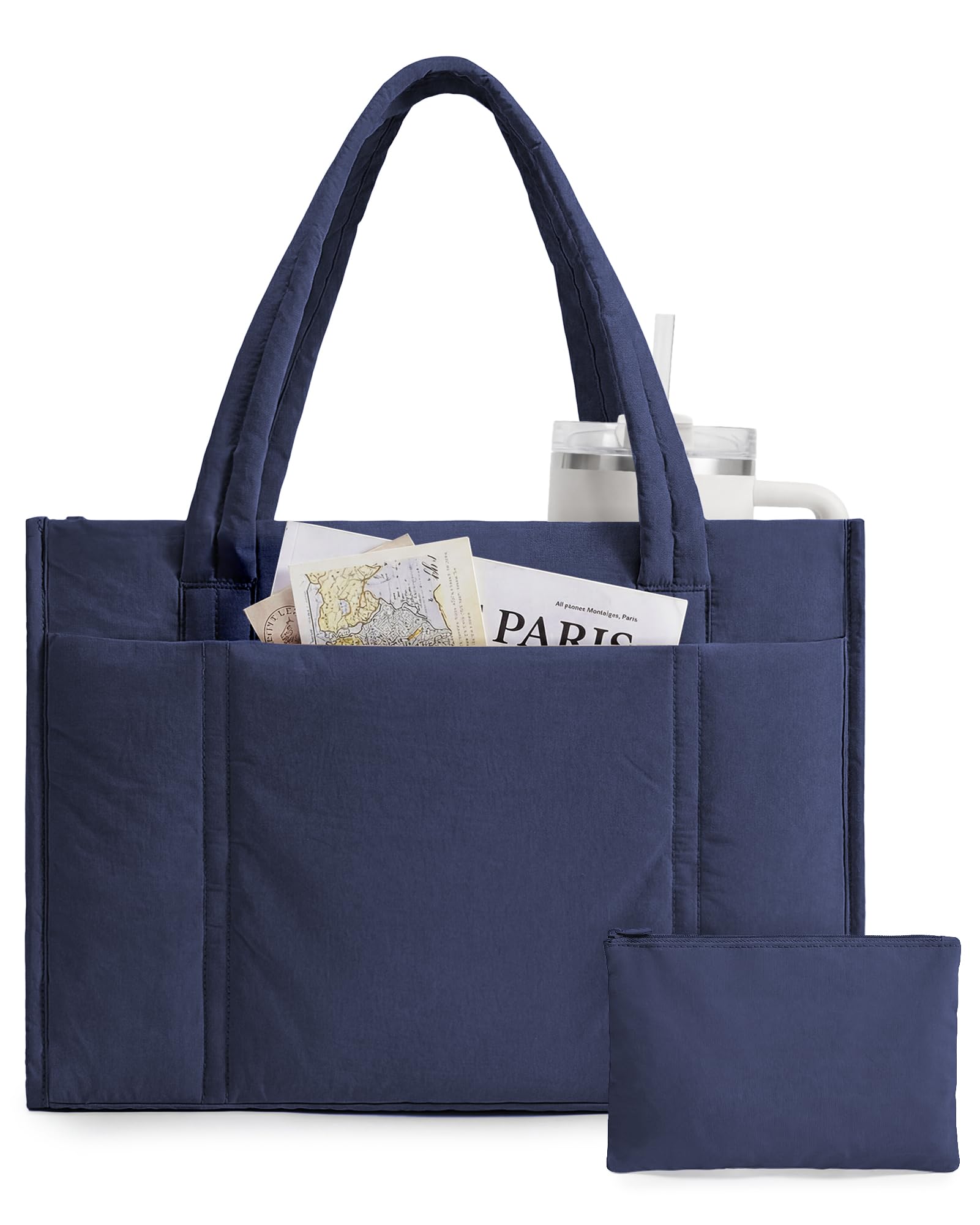 BAGSMART Tote Bag for Women, 2Pc Puffer Tote Bag with Zipper, Quilted Work Tote Teacher Bag Shoulder Handbag | Beach Tote, Diaper Bag Tote, for Travel, Gym, Lightweight, Fit 15.6" Laptop, 21L Medium Tote — view 12