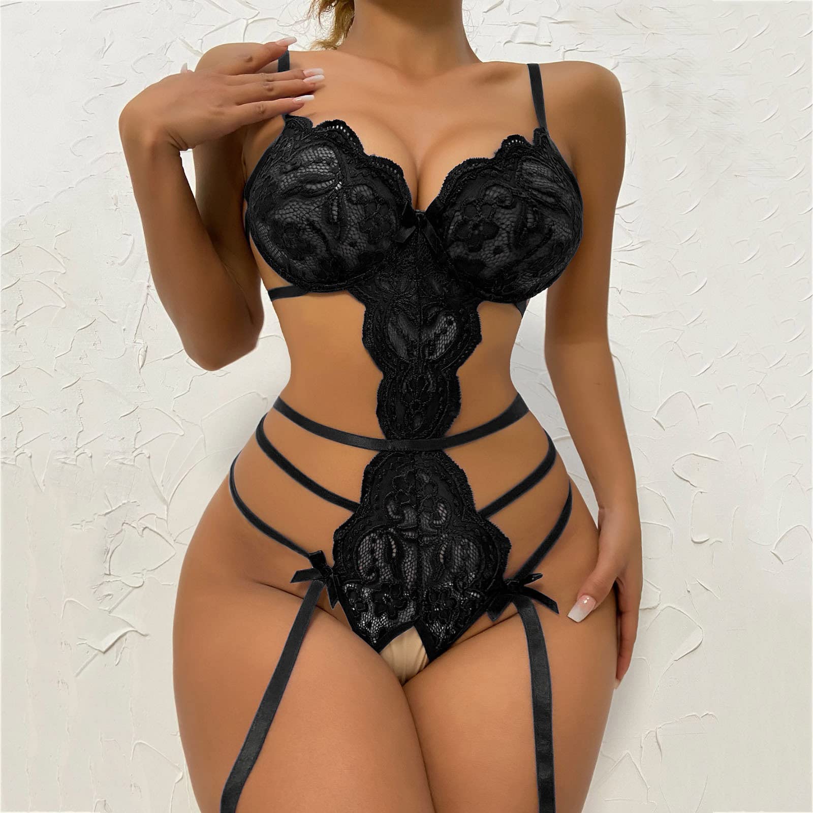 One Piece Lingerie Women Deep V Teddy Sexy Hollow Out Bodysuit Lace Exotic Sluttly Nightwear for Sex Naughty Play product thumbnail 3